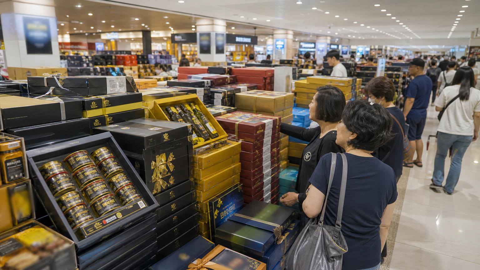 A department store gift floor in the two weeks before the holiday