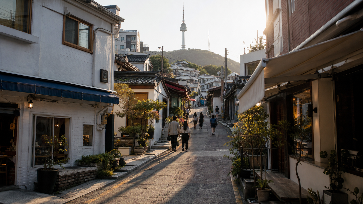 Gyeongnidan-gil, the slope to the west. Illustration.