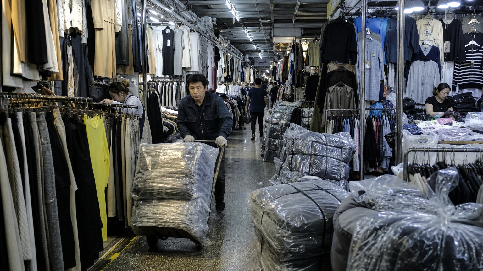 A wholesale floor at three in the morning. Illustration.