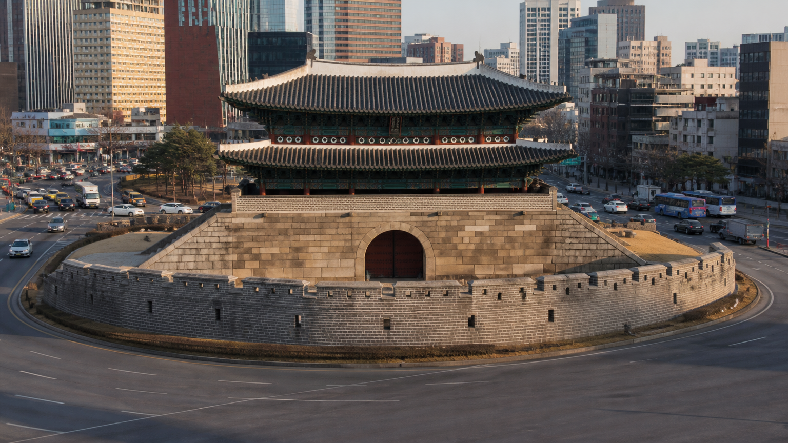 The ongseong, the semicircular wall wrapped around the gate. Illustration.