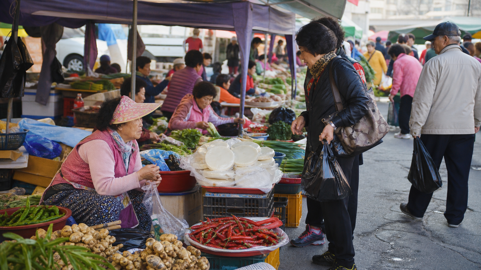 Illustration: a Korean five-day market. Yuseong's runs on dates ending in 4 and 9.
