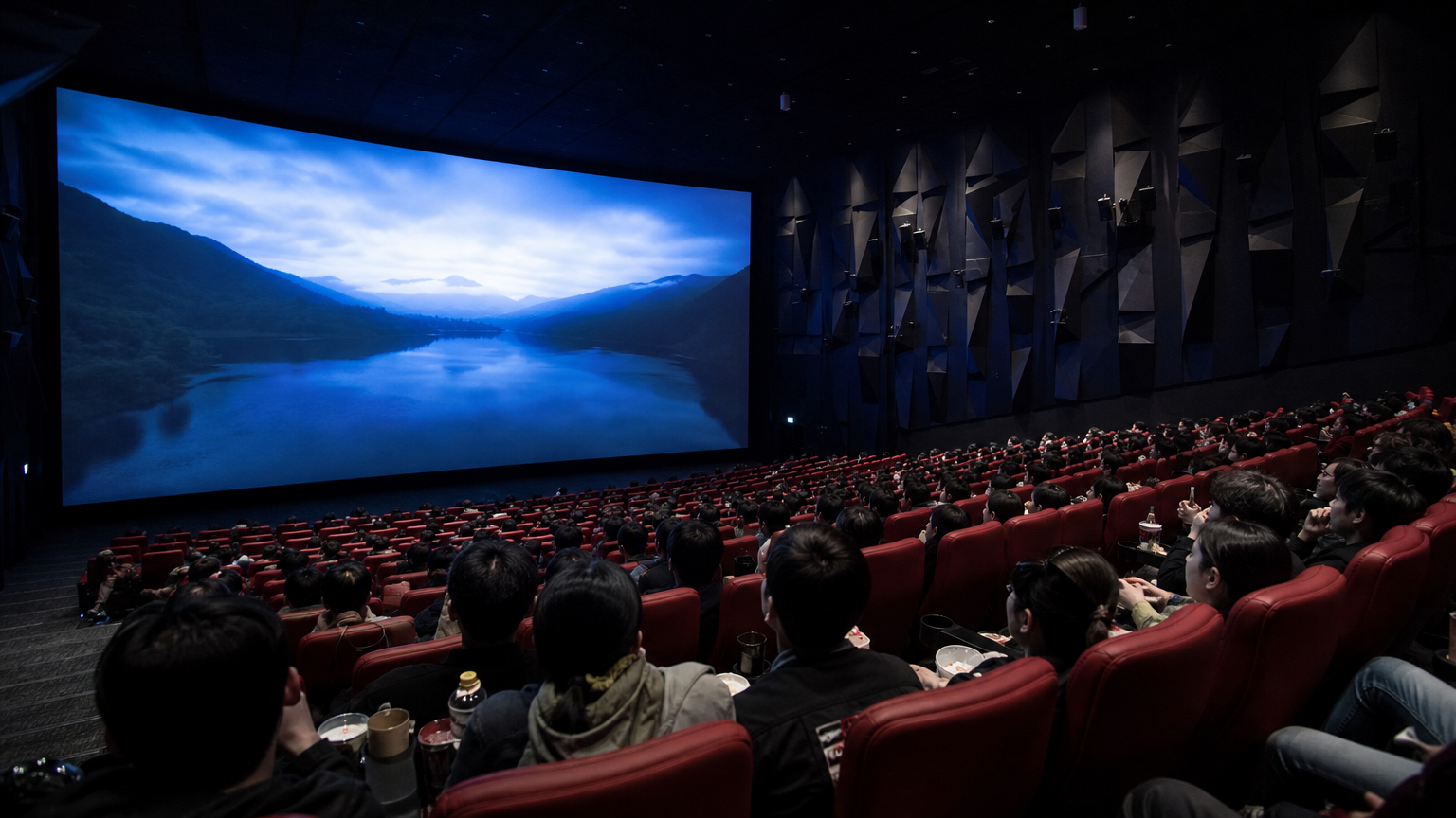 AI-generated illustration: a large premium cinema auditorium in Seoul