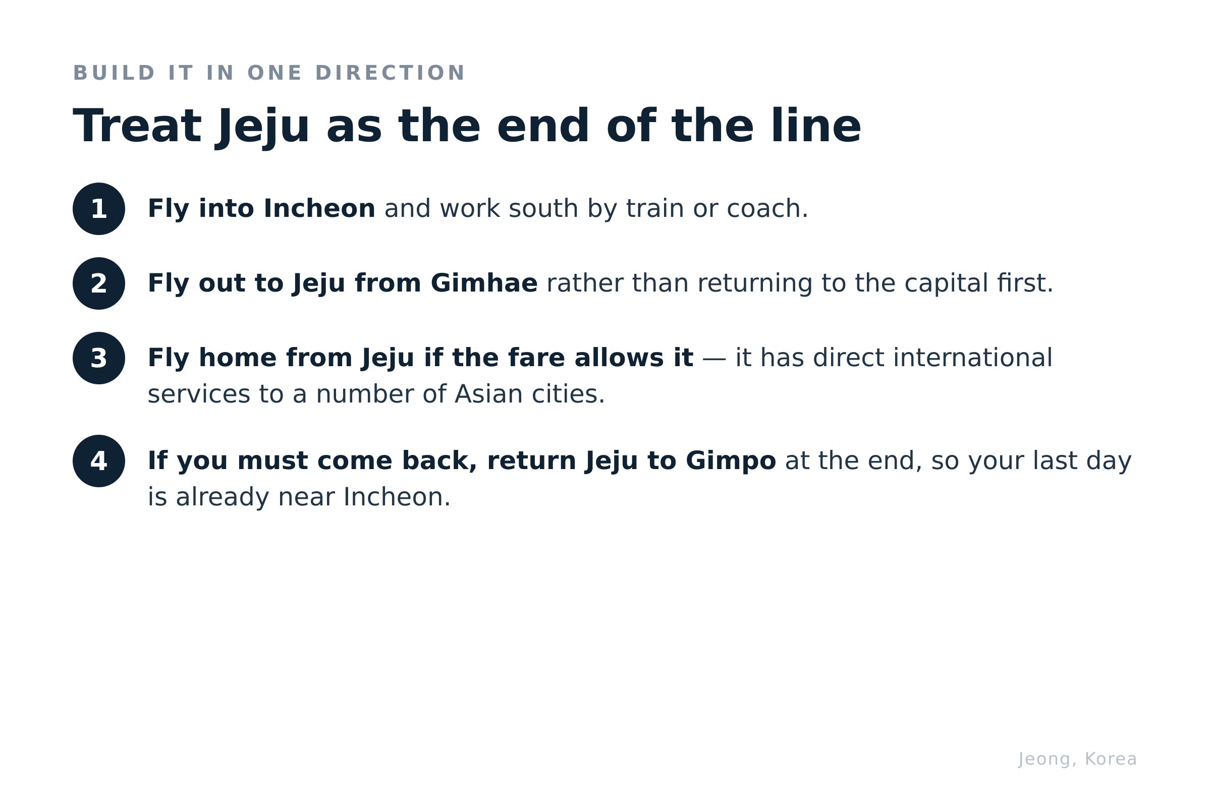 Build the trip in one direction and treat the island as the end of the line. Diagram: Jeong, Korea