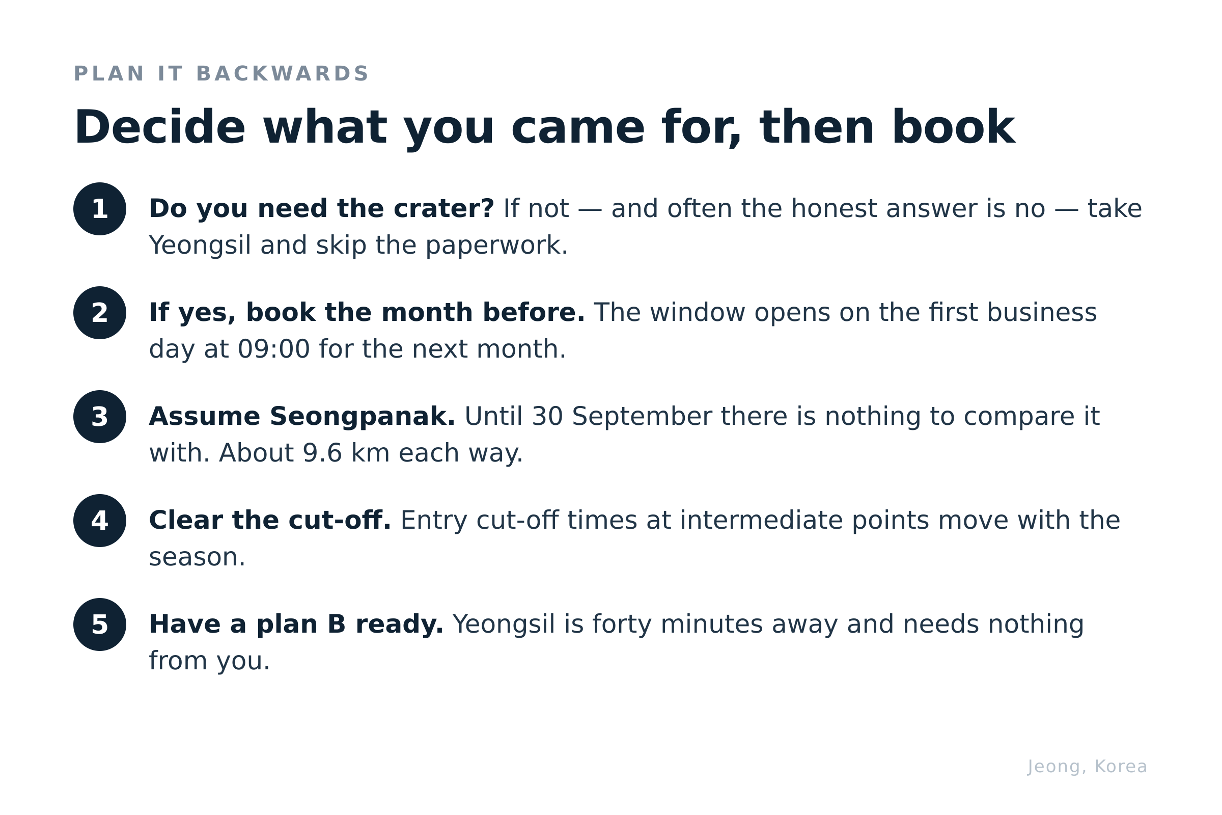 Plan it backwards from the checkpoint. Diagram: Jeong, Korea