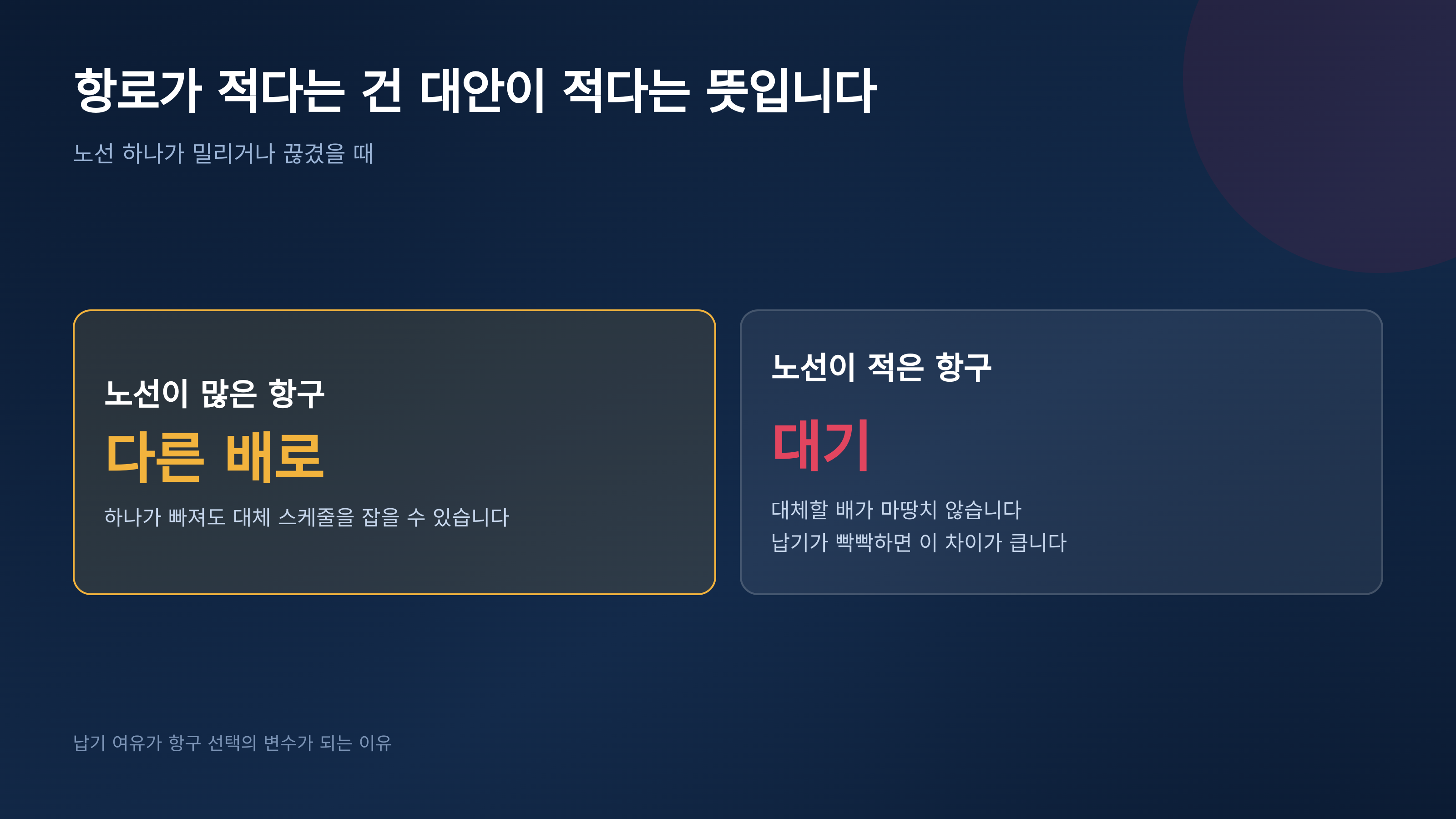 항로 수가 적으면 대체 스케줄이 없습니다