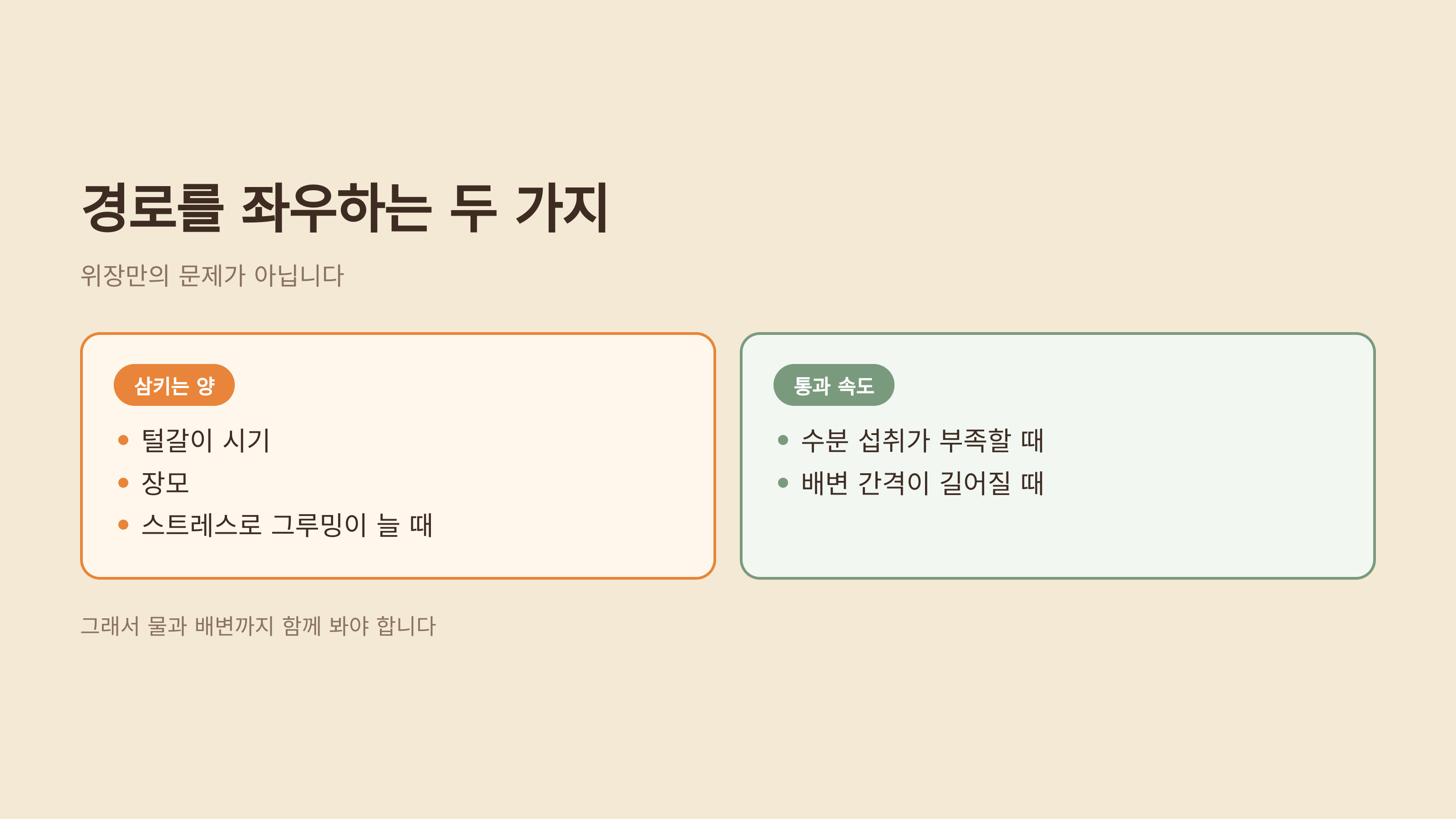 경로를 좌우하는 두 가지 — 삼키는 양과 통과 속도
