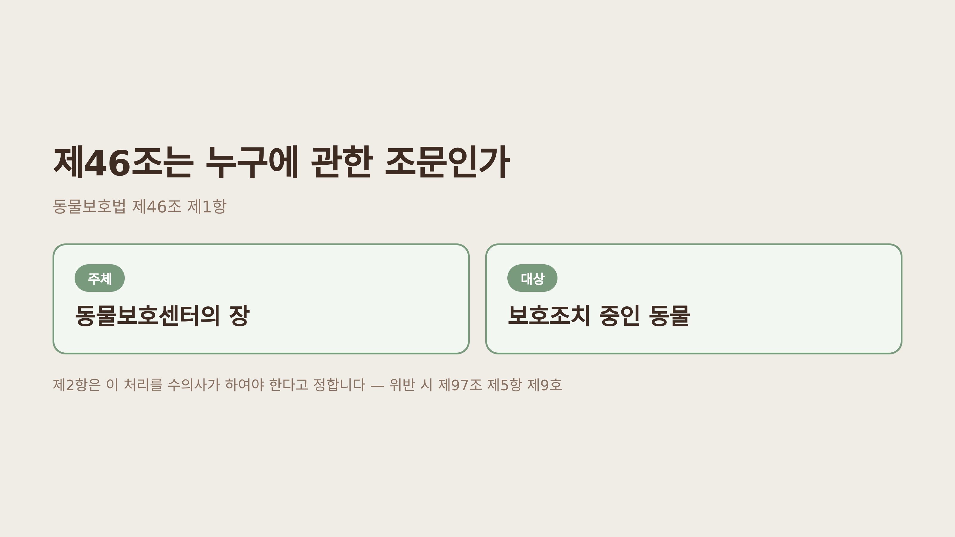 제46조의 주체와 대상 — 센터의 장과 보호조치 중인 동물