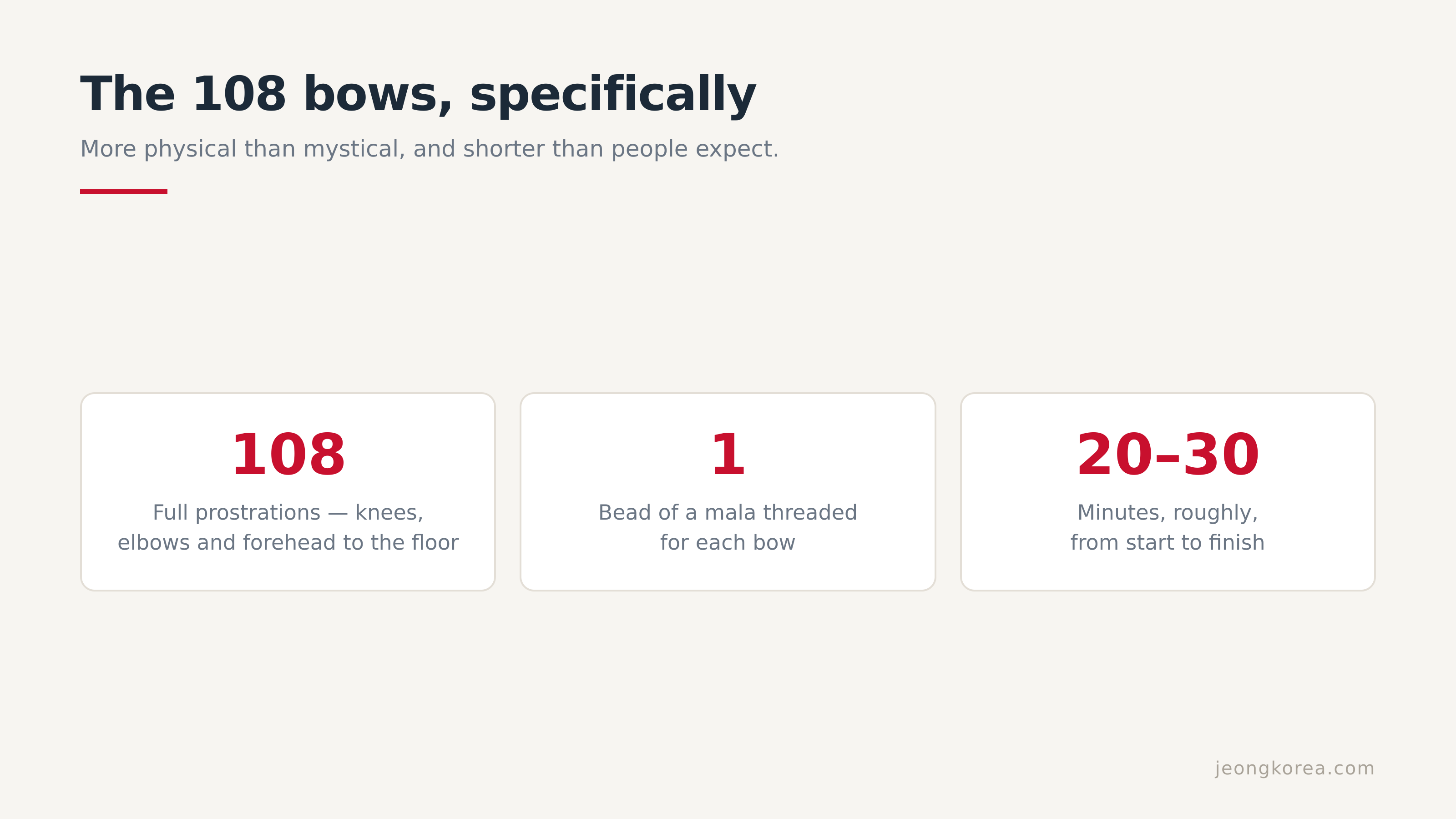 The 108 bows, in numbers. Shorter than most people expect.