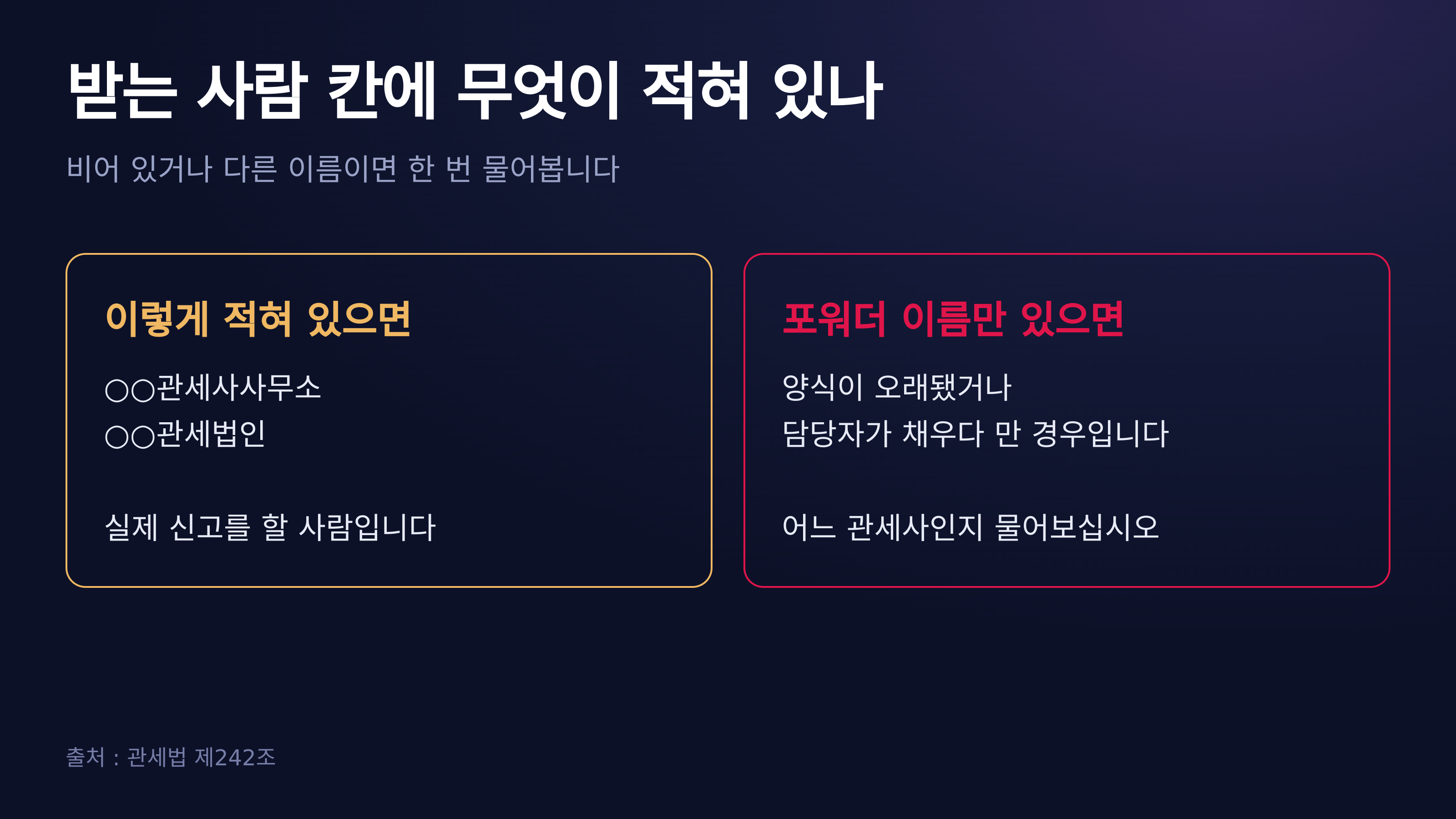 받는 사람 칸에 무엇이 적혀 있나
