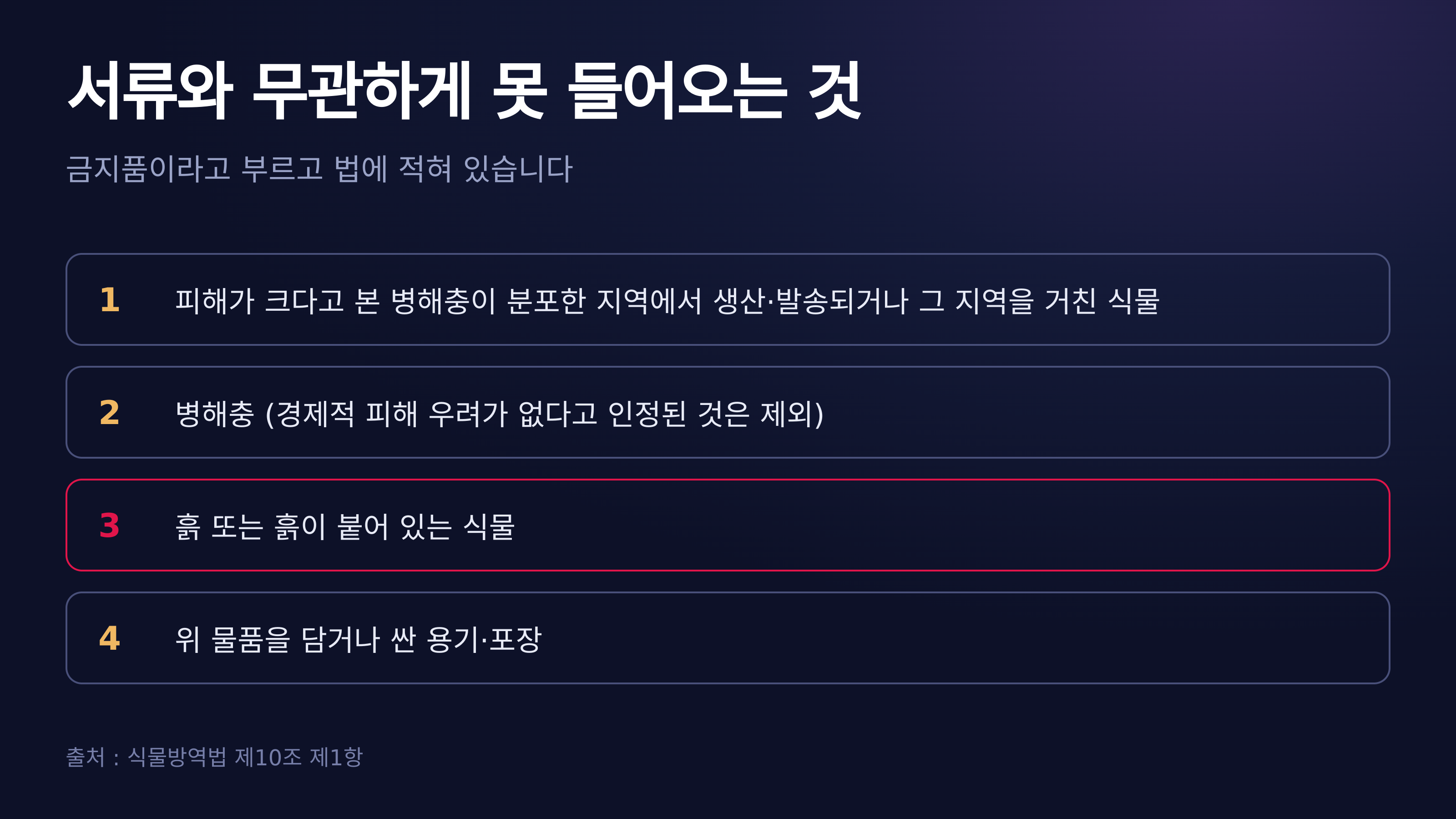 금지품 네 가지 — 제10조 제1항