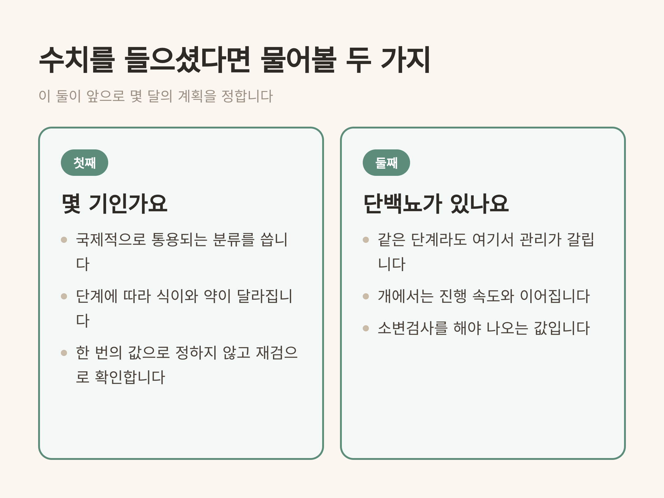 수치를 들으셨다면 물어볼 두 가지