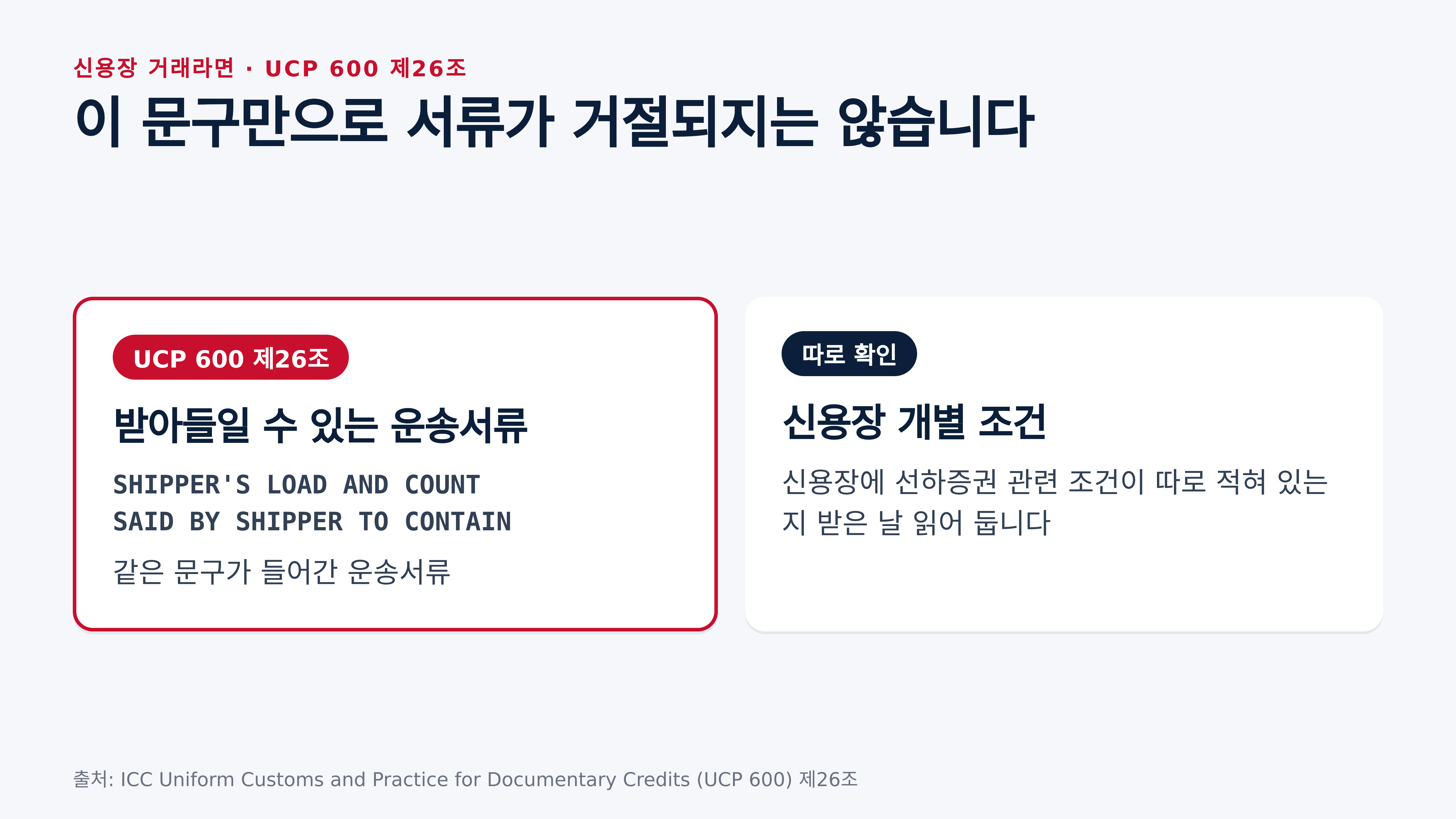 신용장 거래에서 부지약관 문구가 든 운송서류 (UCP 600 제26조)
