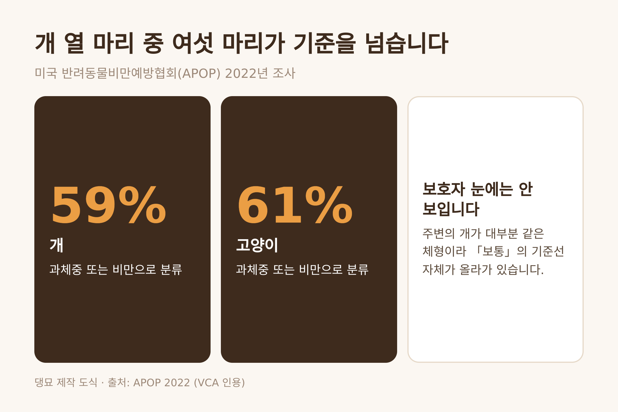 댕묘 제작 도식. 개 59%와 고양이 61%가 과체중으로 분류된 APOP 2022 조사