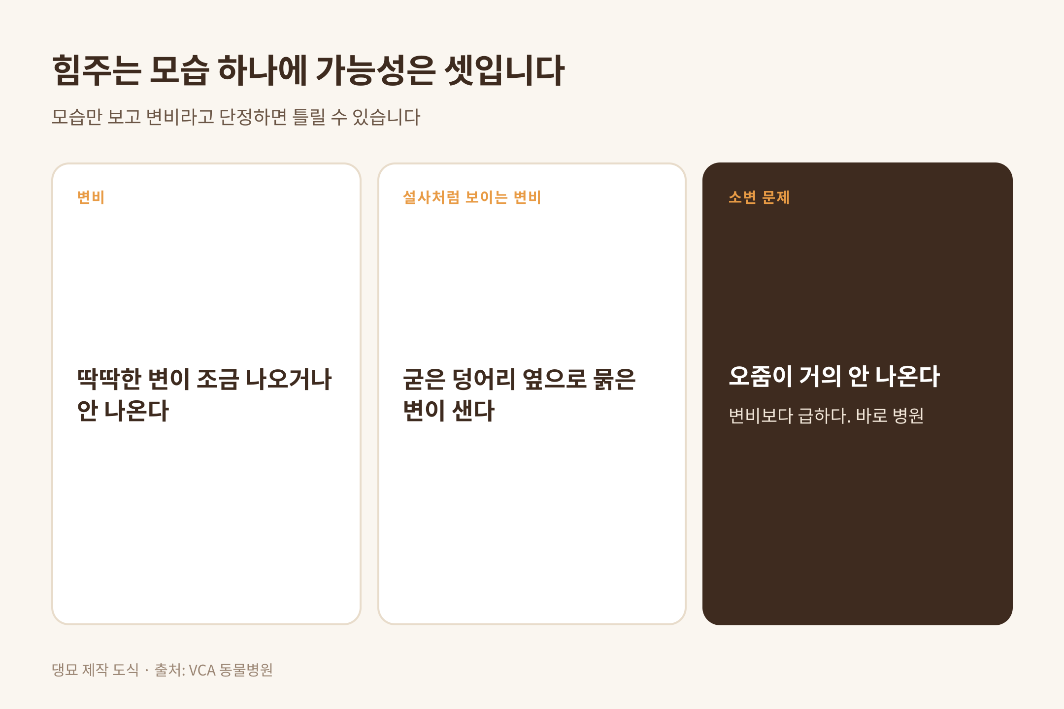힘주기 하나에 담긴 세 가지 가능성, 출처 VCA 동물병원