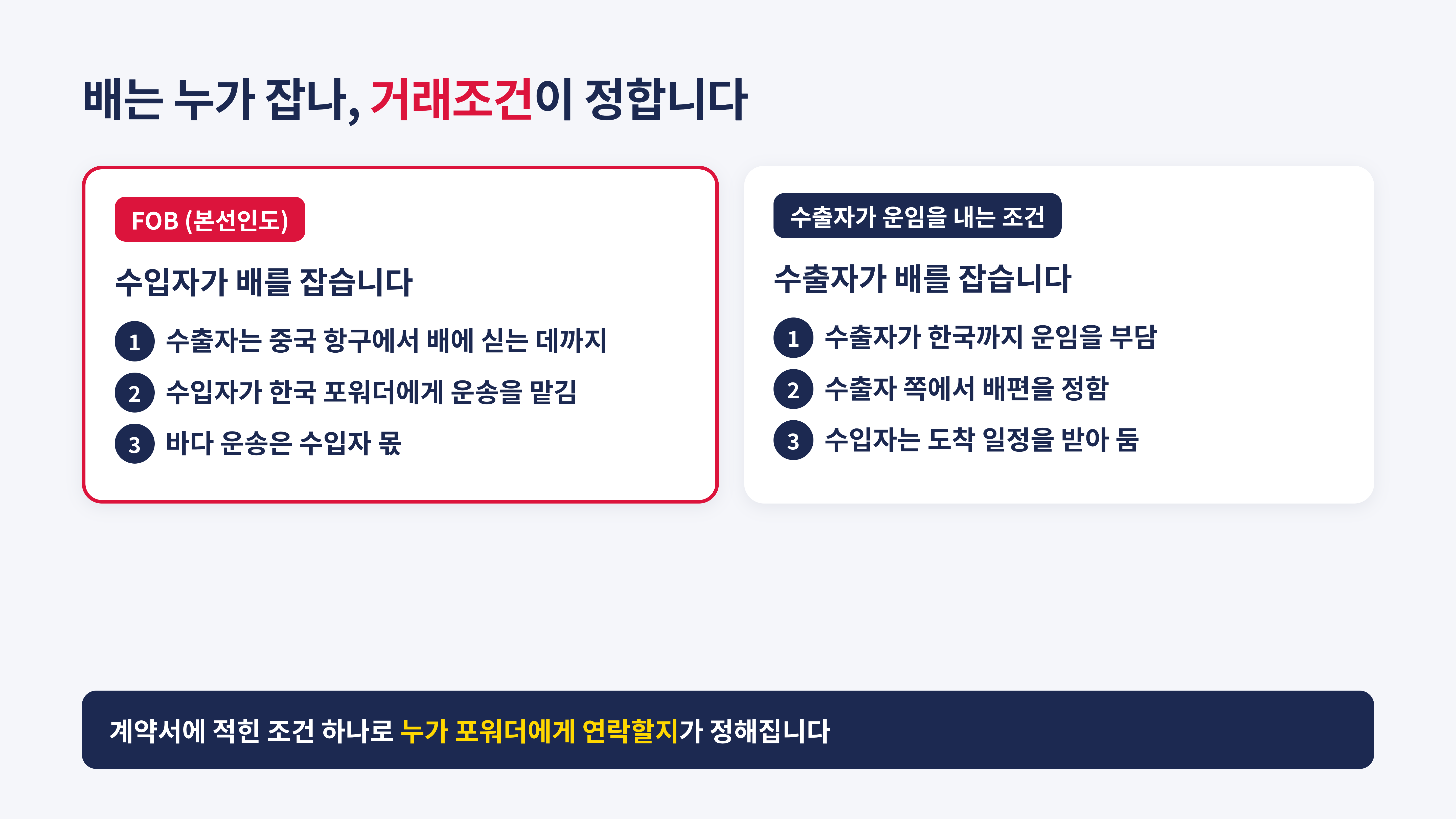거래조건에 따라 배를 잡는 쪽이 달라집니다