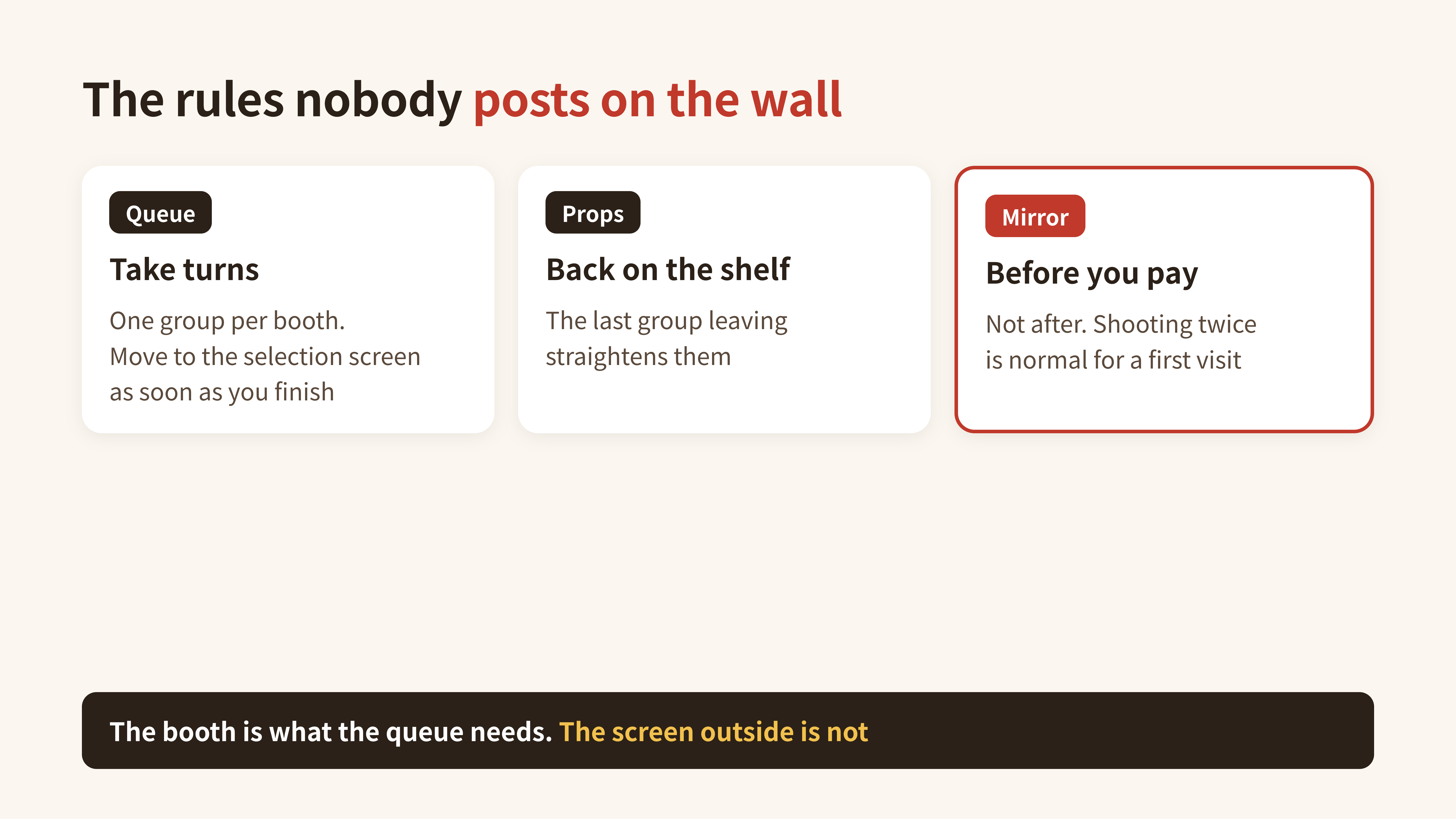 Diagram: the unwritten rules regulars follow