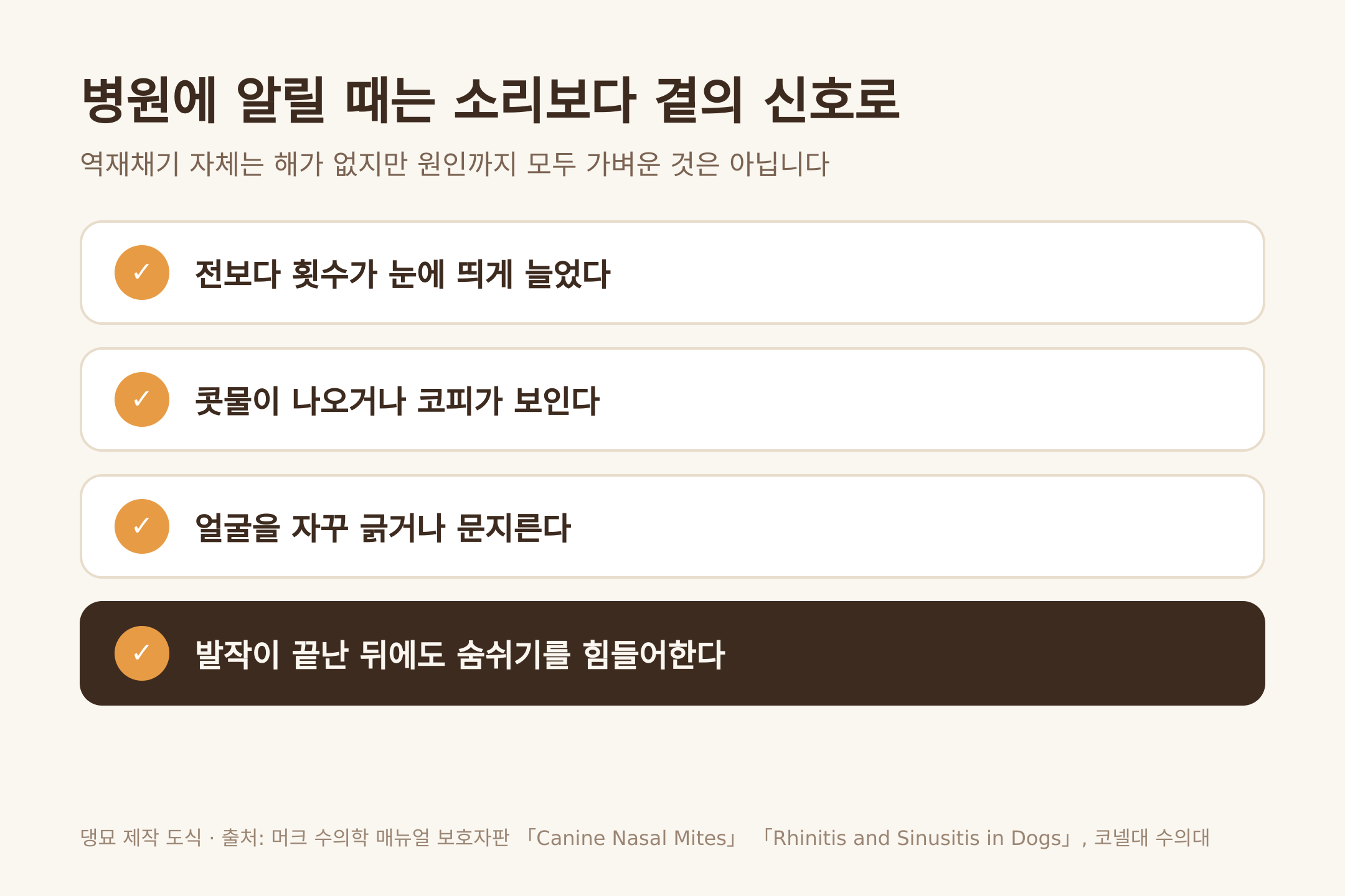 병원에 알릴 신호 네 가지 (댕묘 제작 도식)