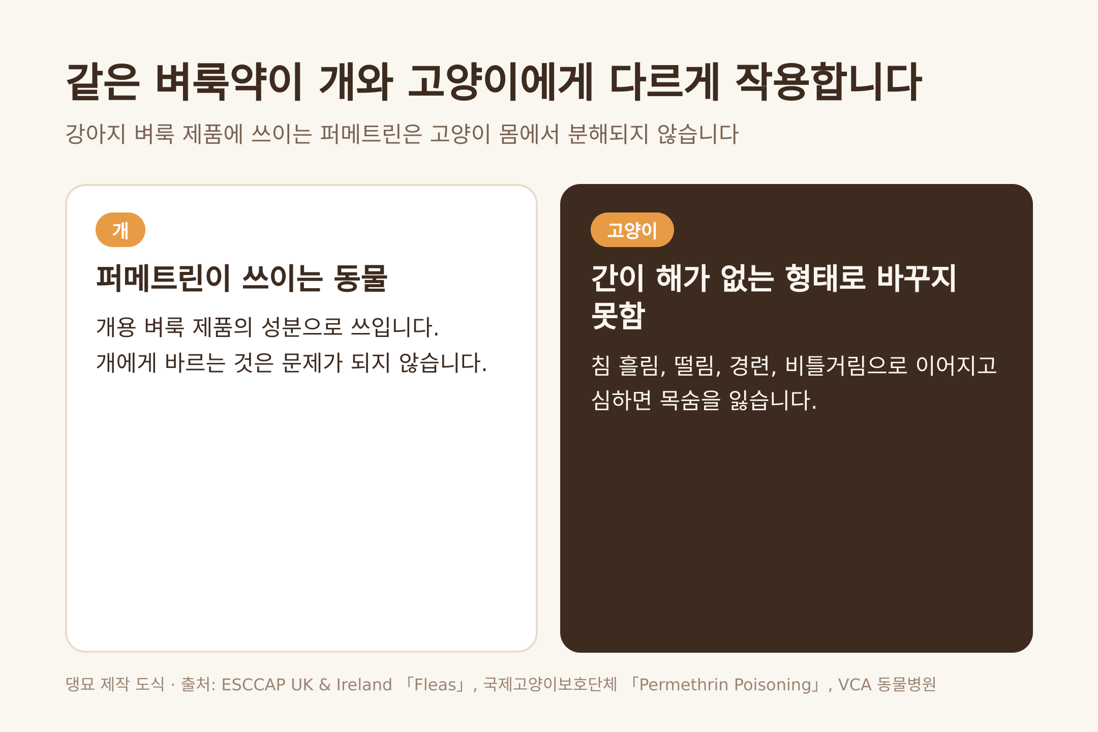 같은 벼룩약이 개와 고양이에게 다르게 작용합니다 (댕묘 제작 도식)