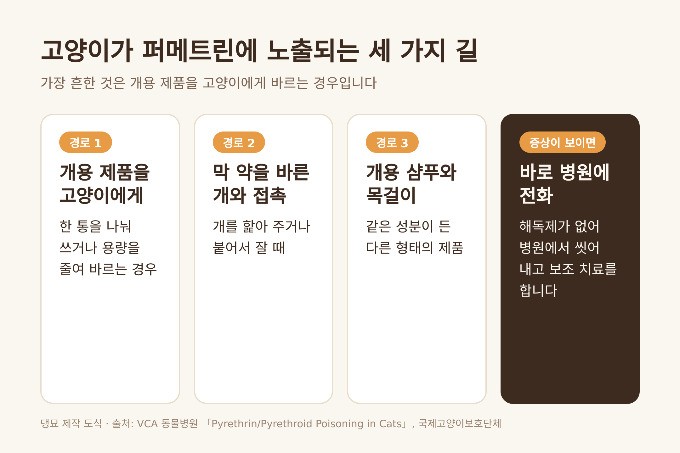 고양이가 퍼메트린에 노출되는 세 가지 길 (댕묘 제작 도식)