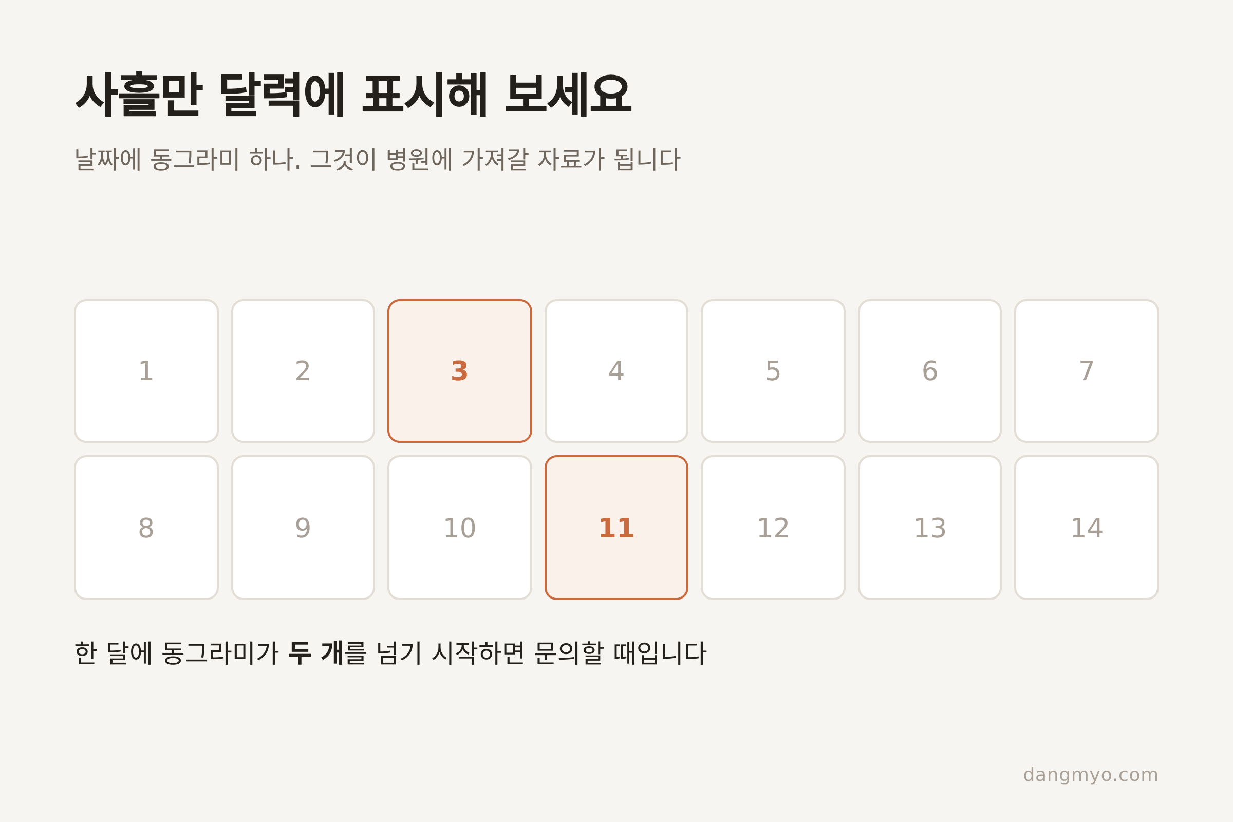 사흘 기록 예시 — 날짜에 동그라미 하나 (댕묘 제작)