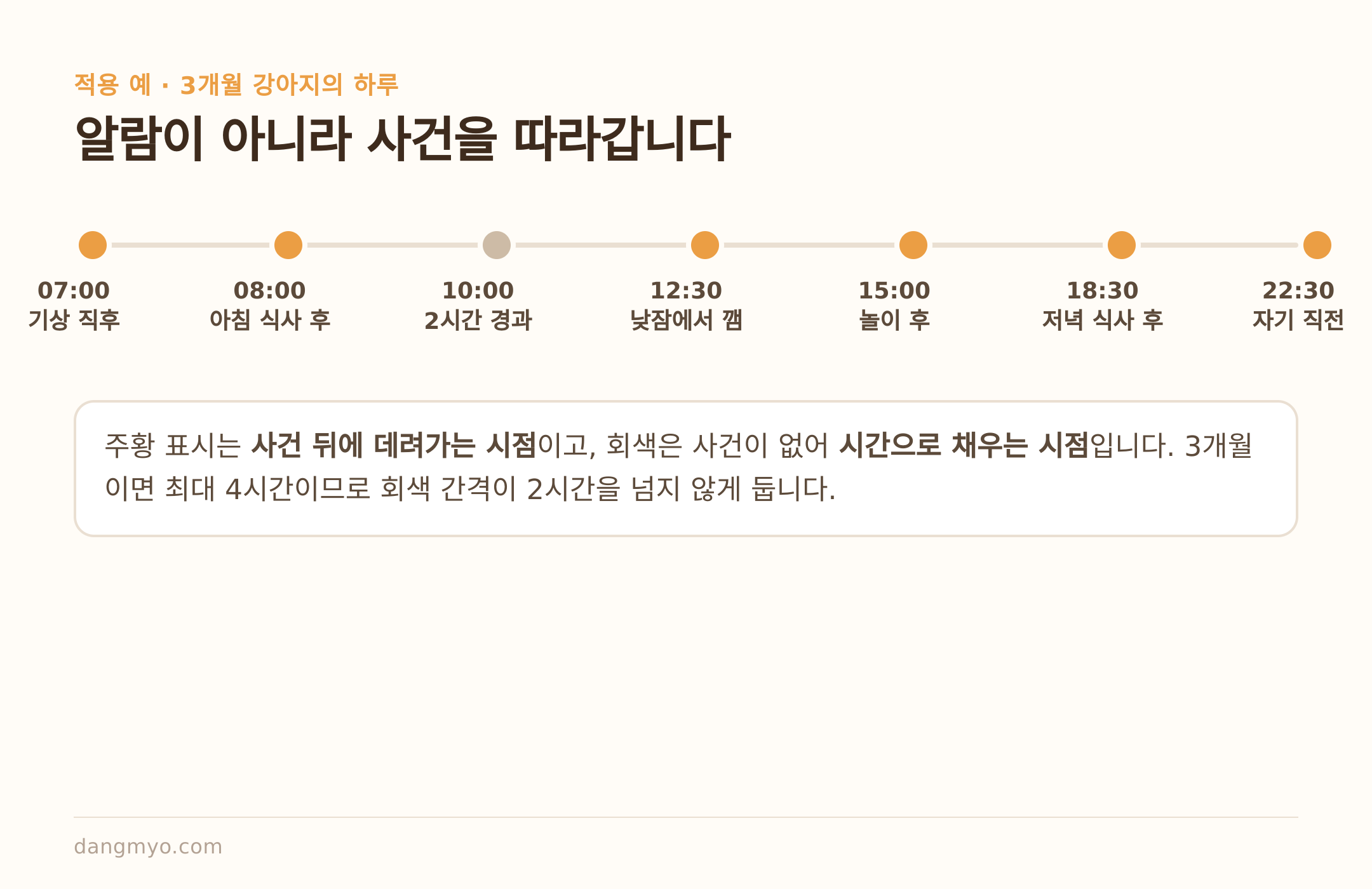 3개월 강아지의 하루 — 알람이 아니라 사건을 따라가는 배치
