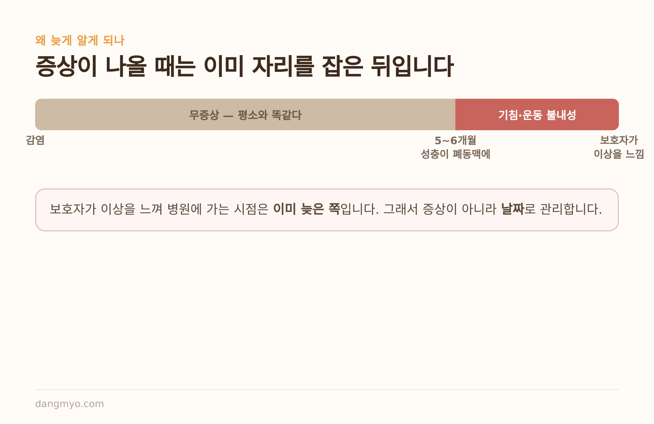 증상이 나올 때는 이미 성충이 자리를 잡은 뒤다