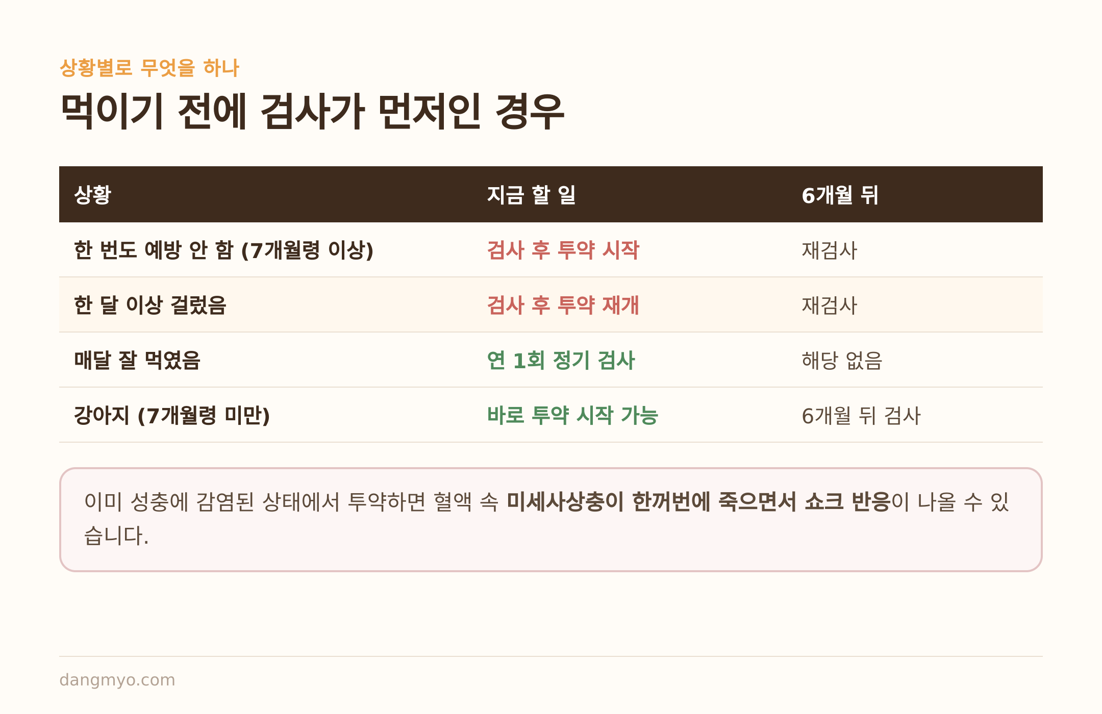 상황별 검사·투약 순서와 6개월 뒤 재검사 여부