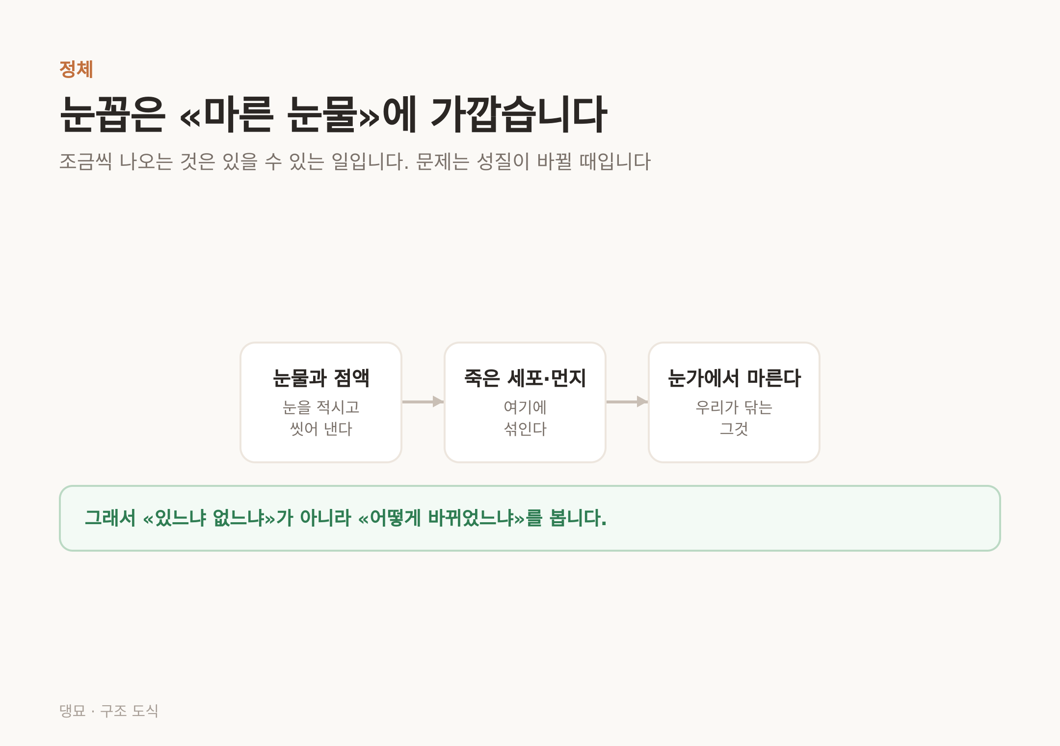 눈꼽은 눈물과 점액에 죽은 세포와 먼지가 섞여 마른 것이다