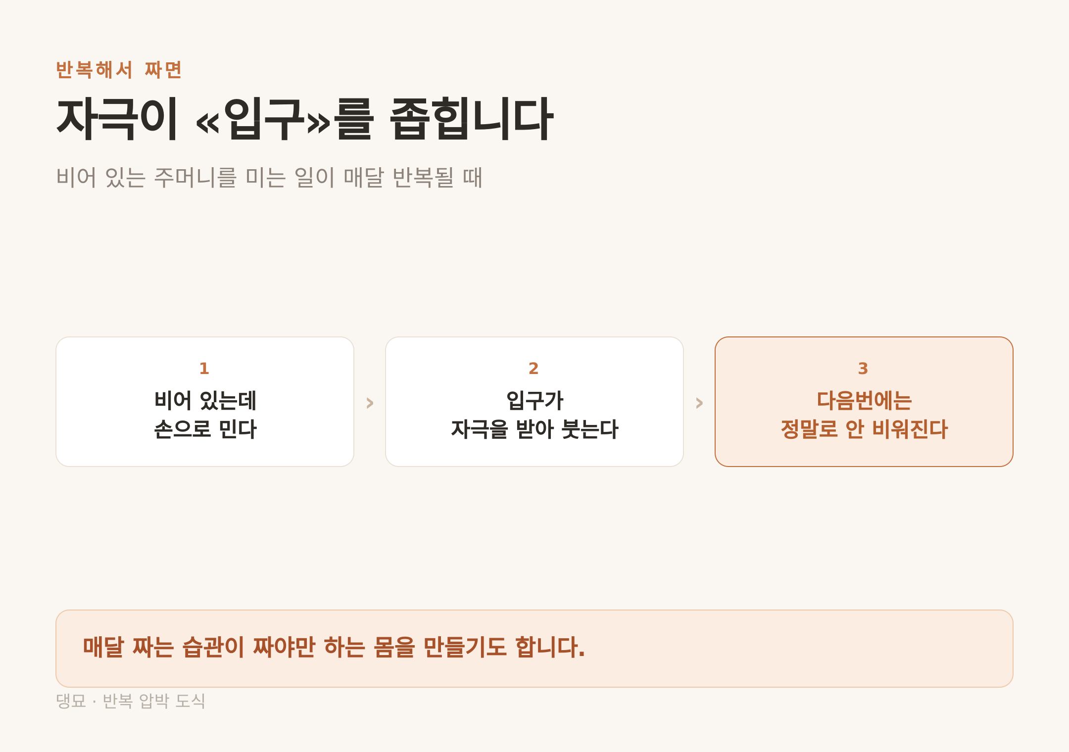 비어 있는 주머니를 반복해서 밀면 입구가 부어 다음번에 안 비워진다