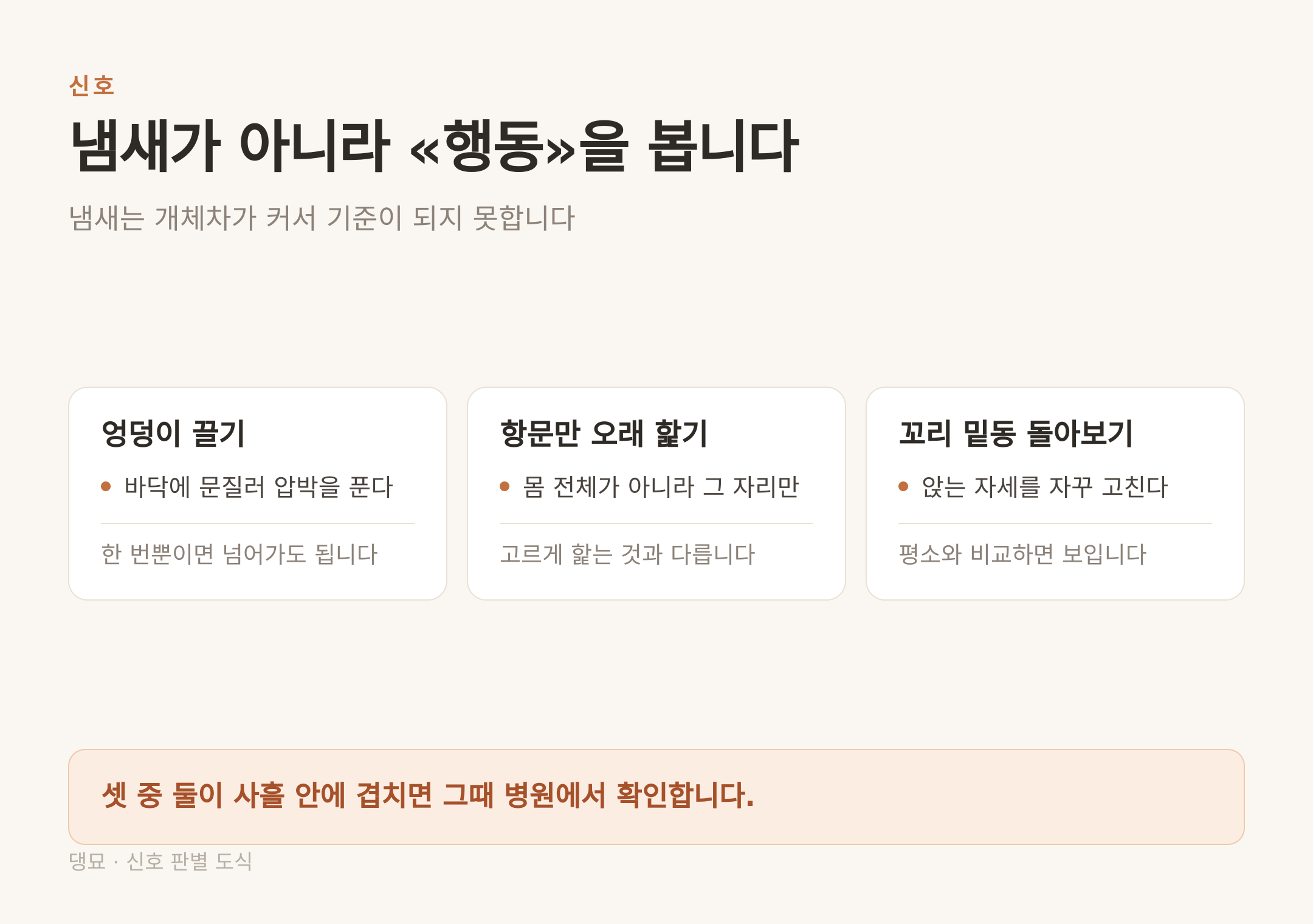 손을 대야 하는 신호 세 가지 — 냄새가 아니라 행동으로 본다