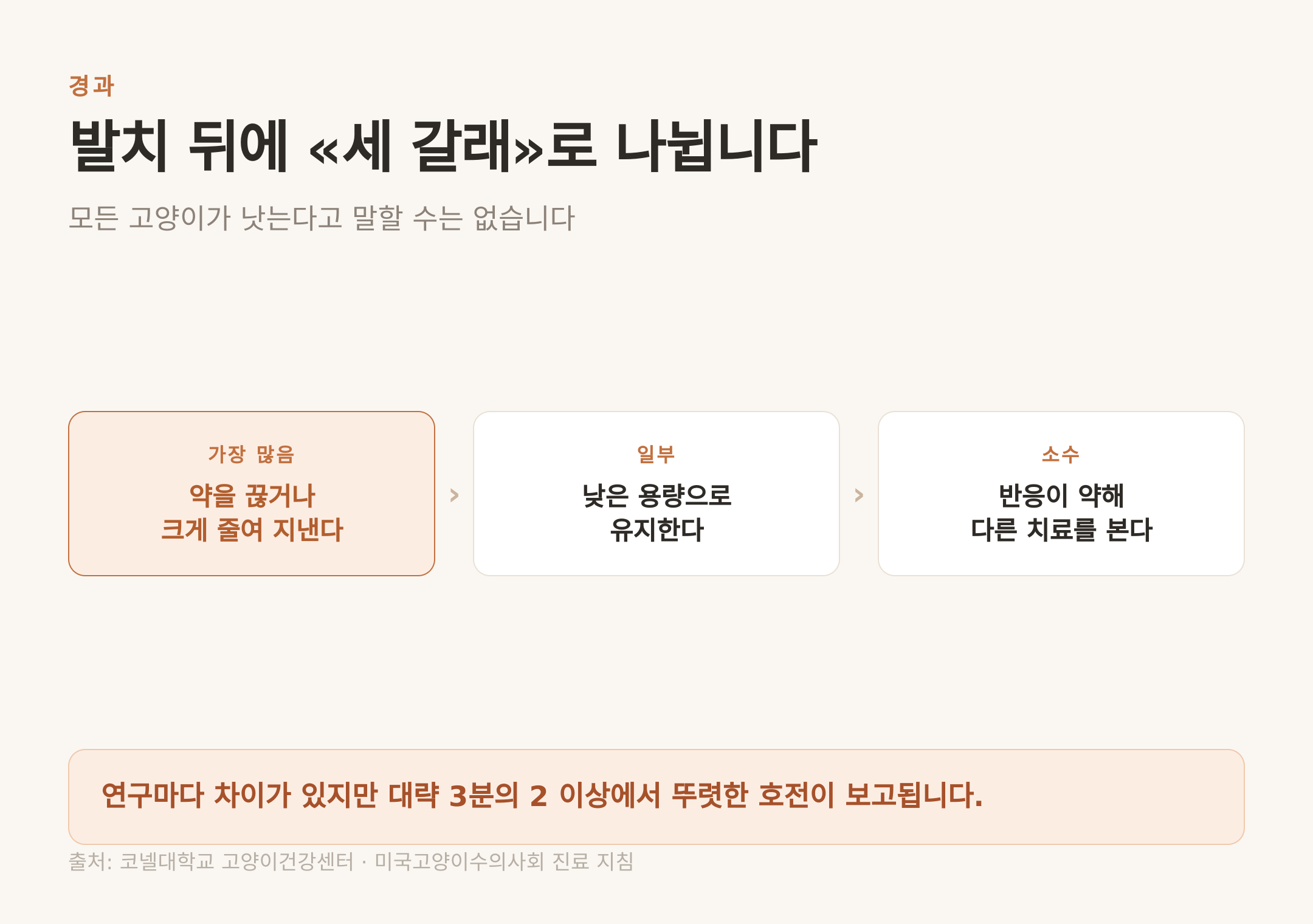 발치 후 경과 세 갈래 (출처: 코넬대 고양이건강센터·미국고양이수의사회 진료 지침)
