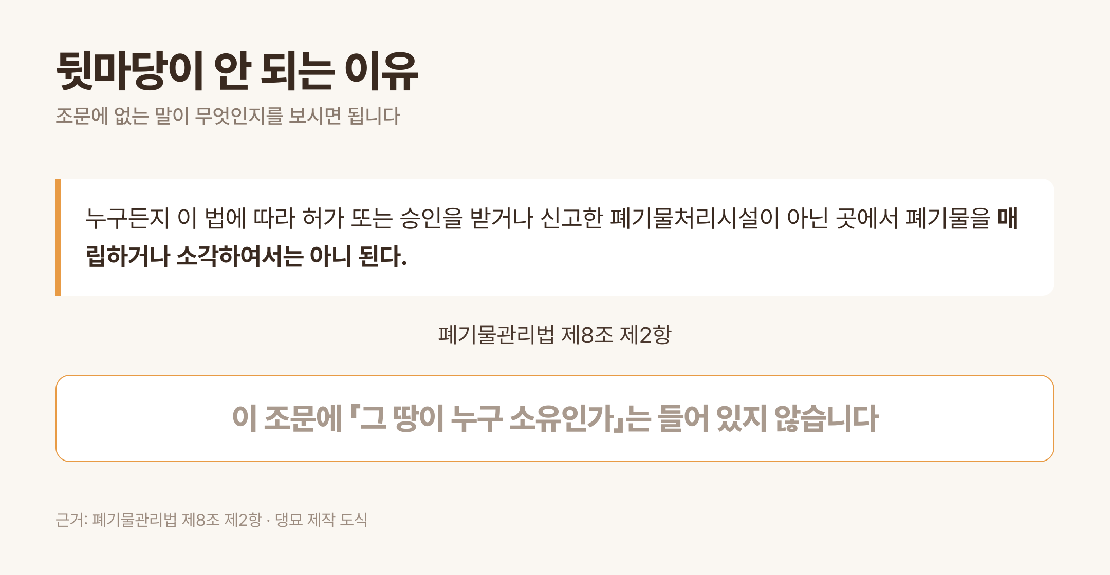 조문에 「그 땅이 누구 소유인가」는 들어 있지 않다 · 근거: 폐기물관리법 제8조 제2항