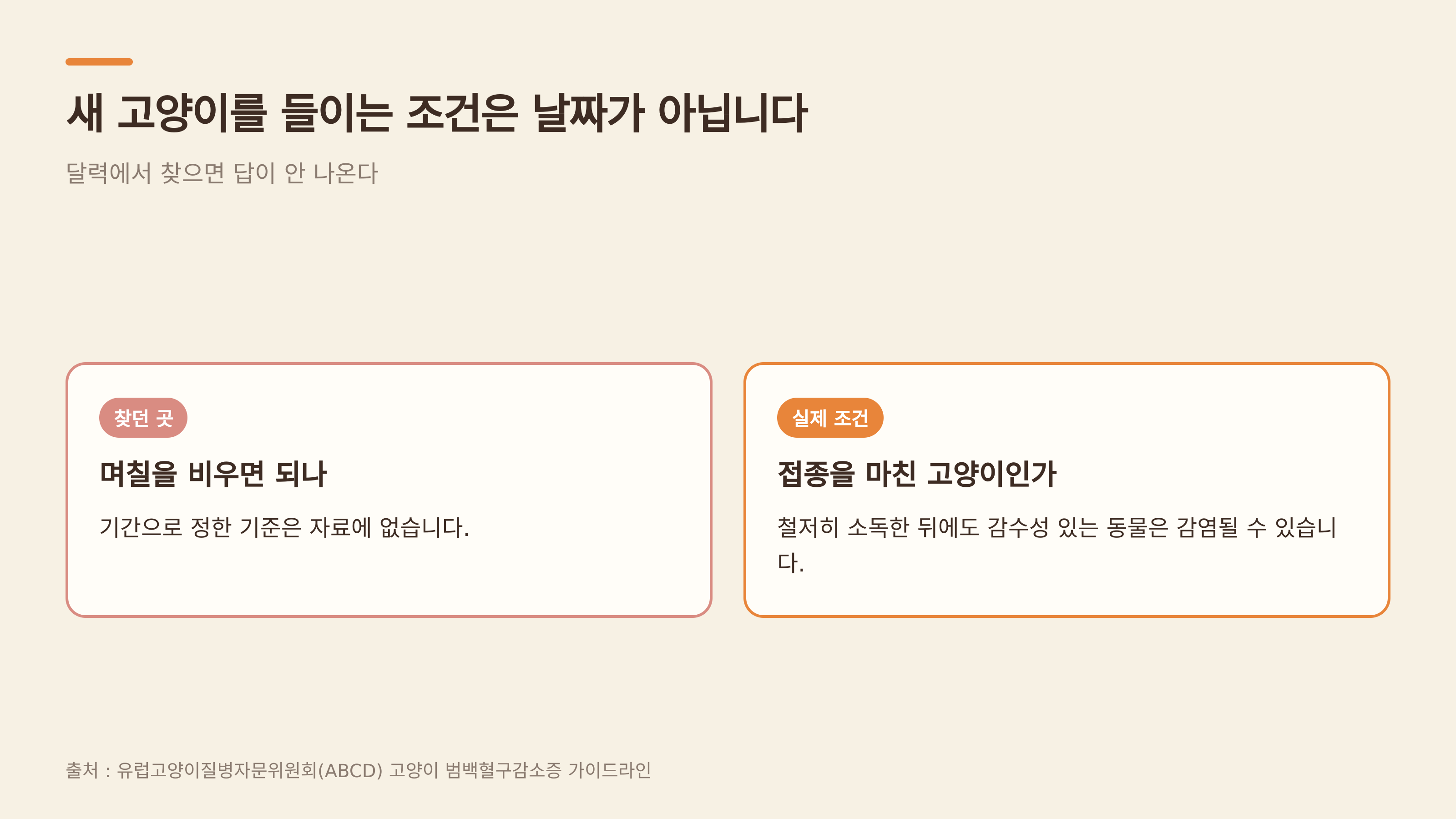 새 고양이를 들이는 조건은 날짜가 아니라 접종 (출처 : 유럽고양이질병자문위원회)