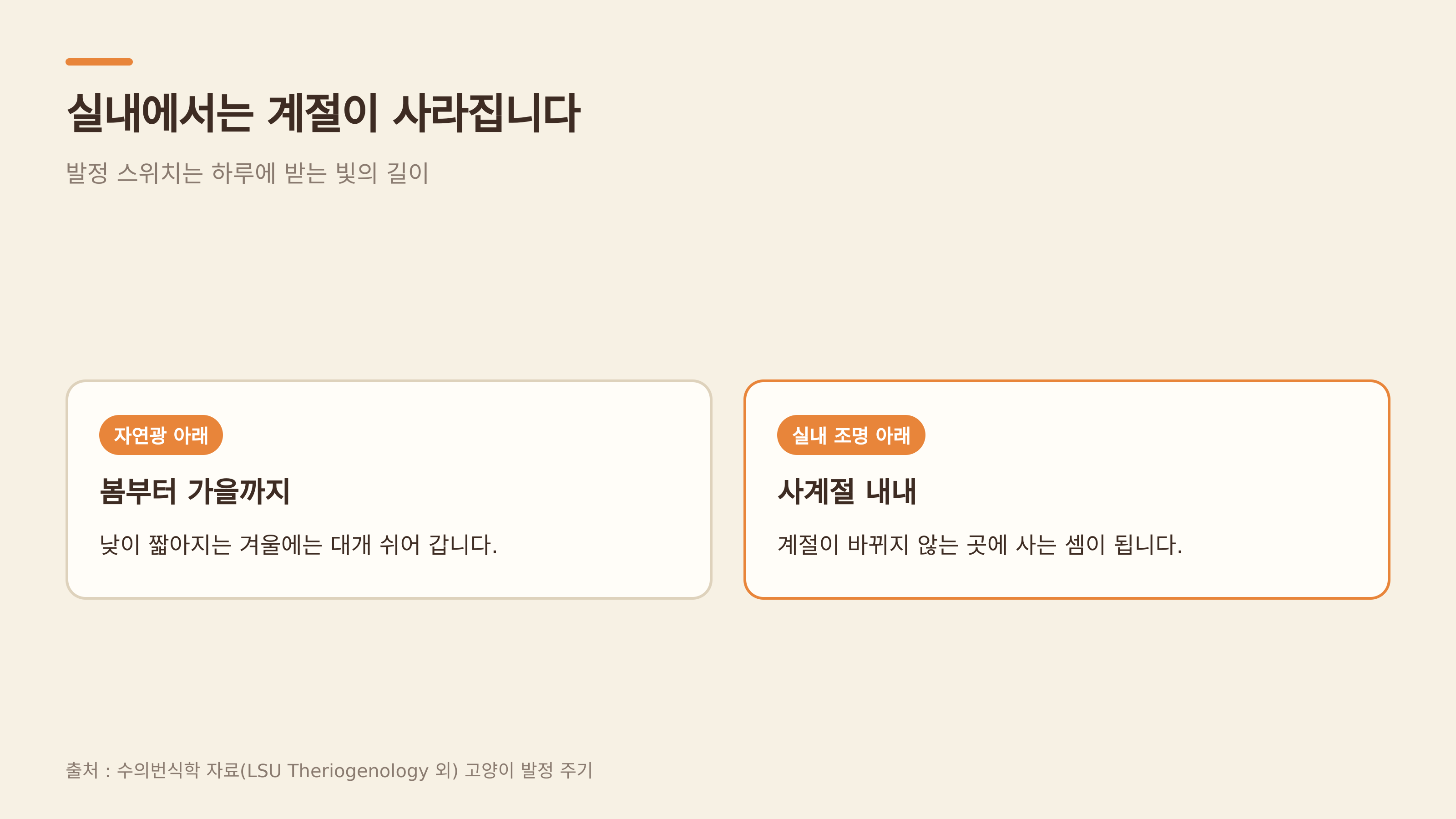자연광과 실내조명의 차이 (출처 : 수의번식학 자료)