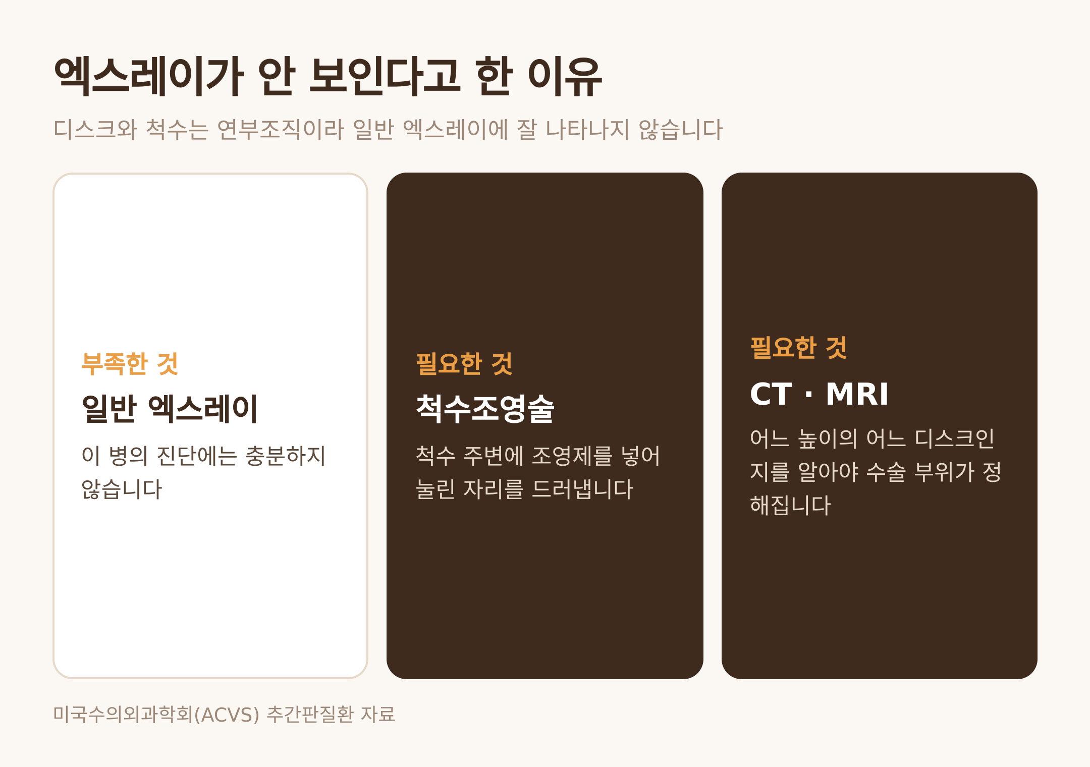 일반 엑스레이의 한계와 필요한 영상 검사 (댕묘 제작 도식)