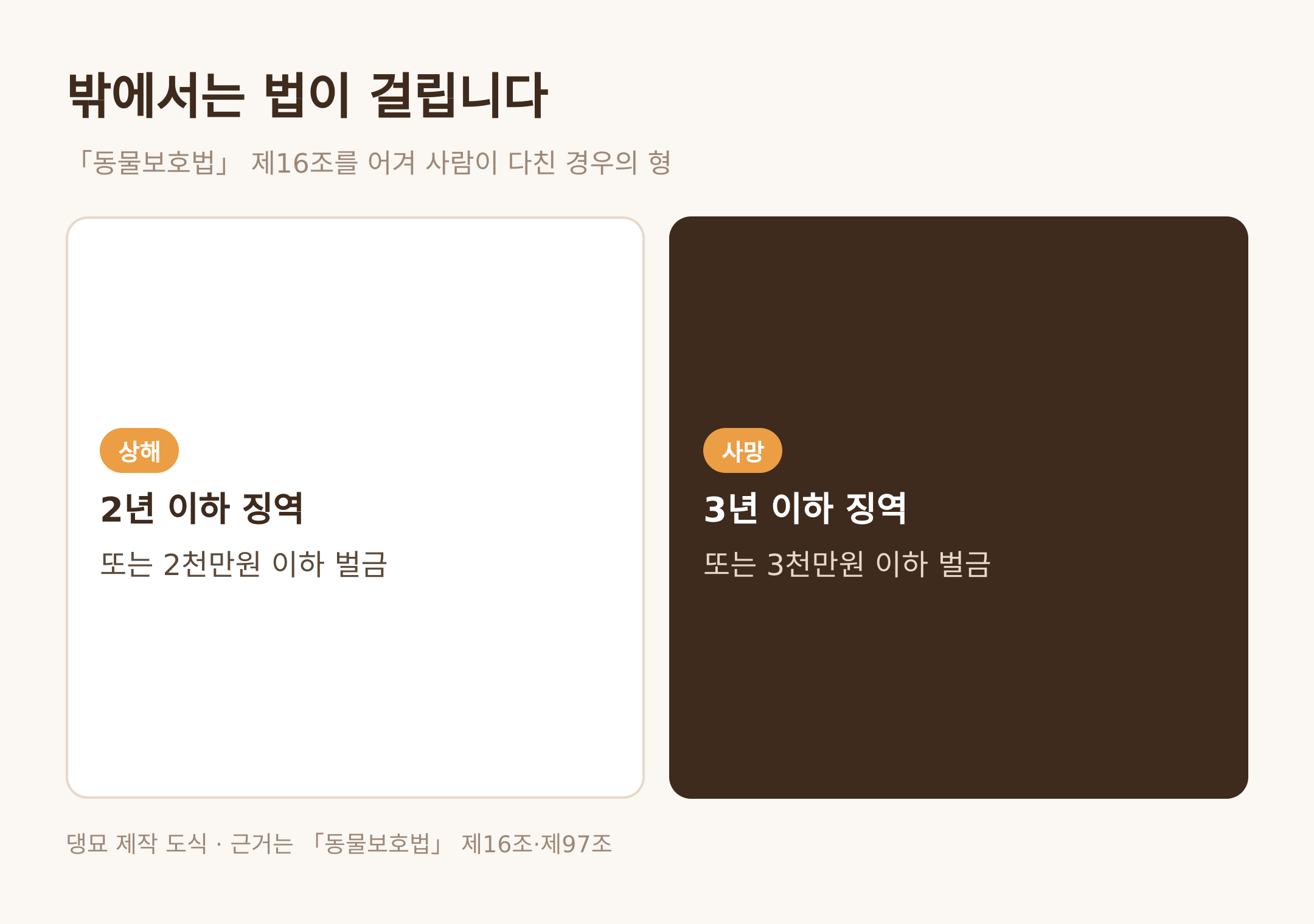 동물보호법 제16조 위반 시의 형 · 댕묘 제작 도식 · 근거는 동물보호법 제16조와 제97조