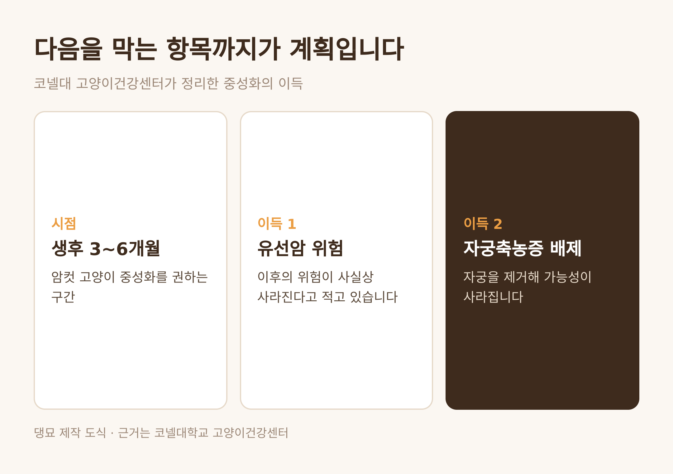 다음을 막는 계획 — 중성화 · 댕묘 제작 도식 · 근거는 코넬대 고양이건강센터