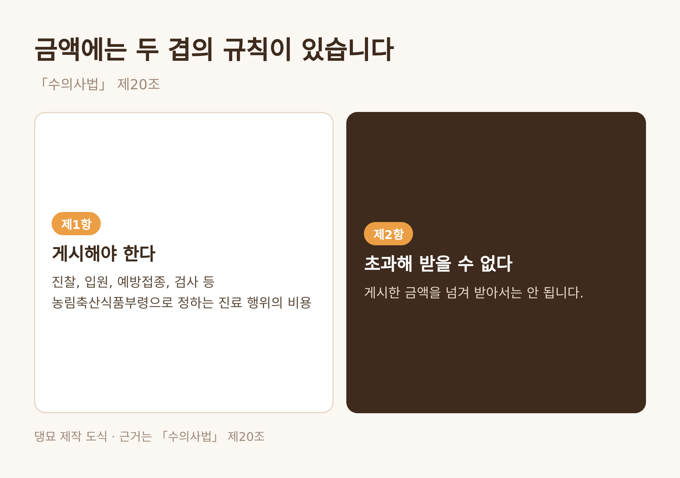 수의사법 제20조 게시와 초과 금지 · 댕묘 제작 도식 · 근거는 수의사법 제20조