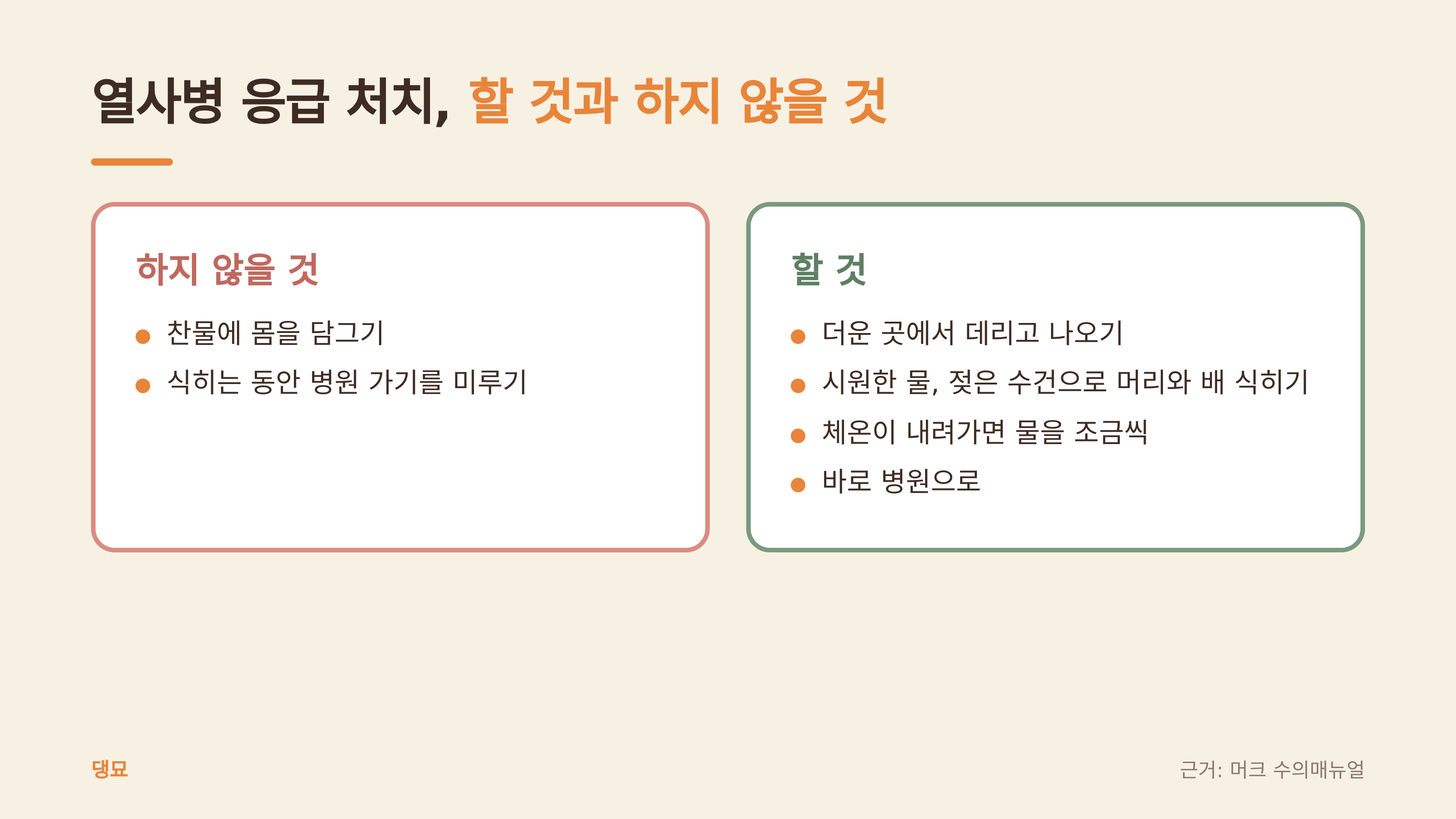 열사병 응급 처치 (댕묘 제작 도식, 근거: 머크 수의매뉴얼)