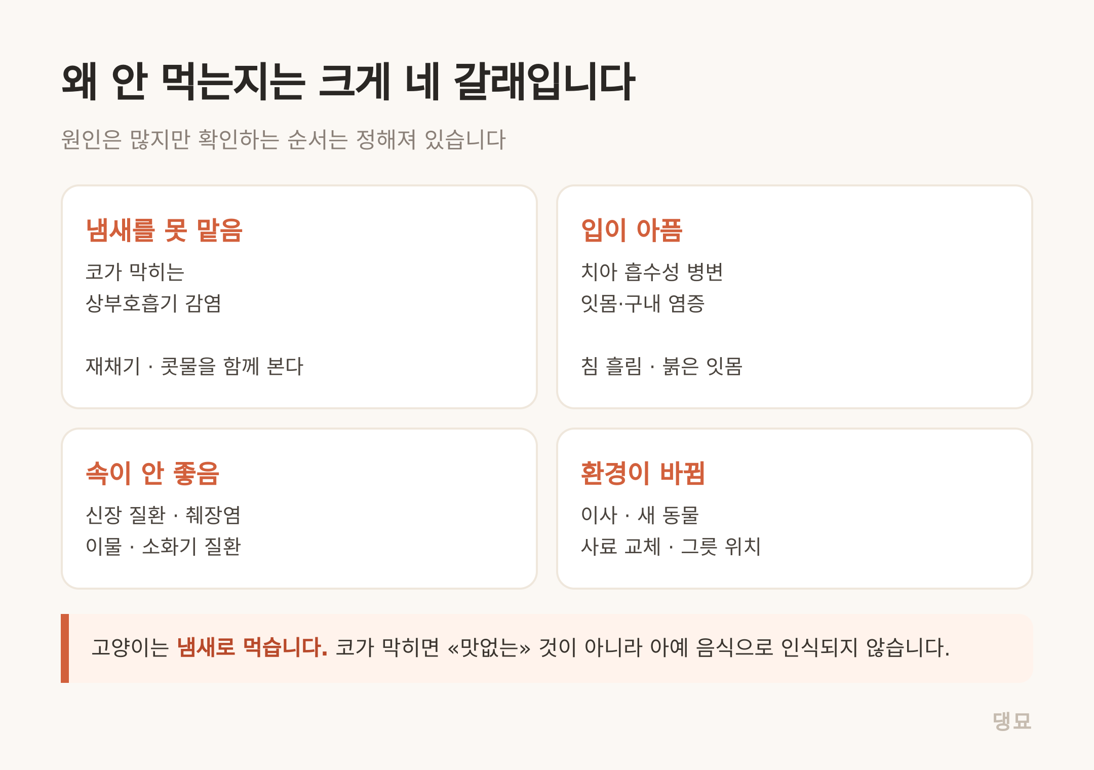 냄새·입·속·환경 네 갈래로 나눠 확인합니다