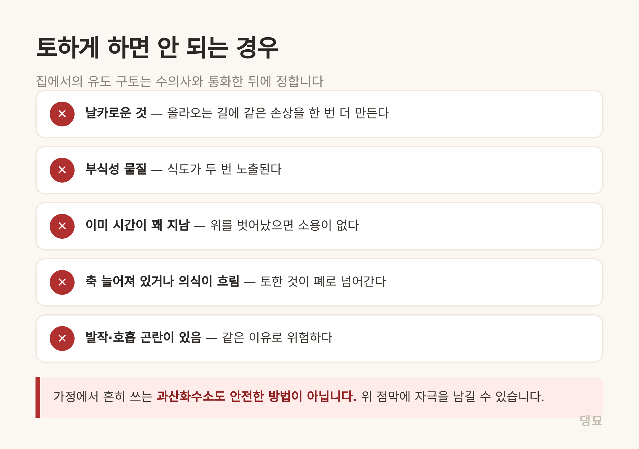 집에서의 유도 구토는 수의사와 통화한 뒤에 정합니다