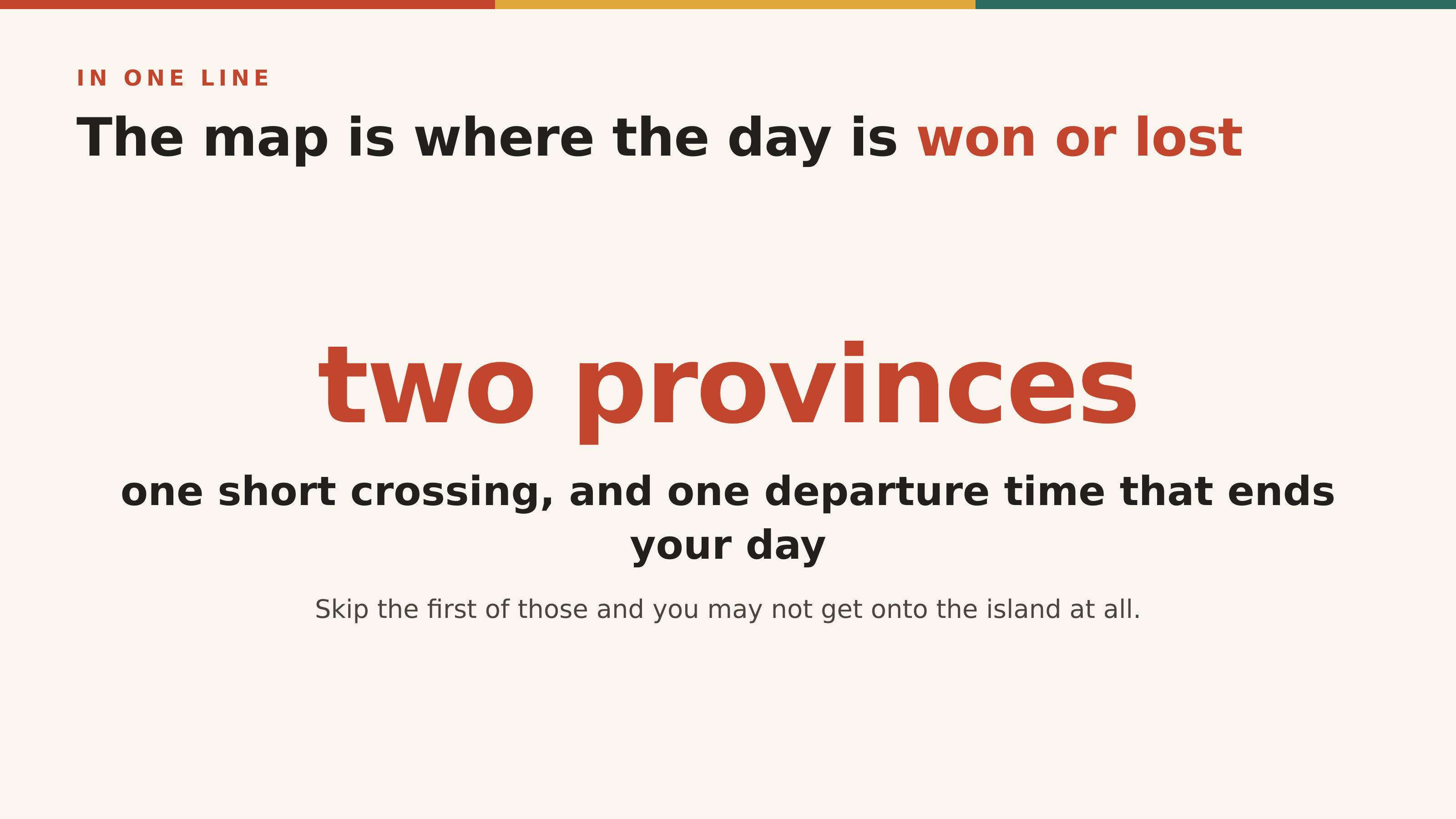 Two provinces, one crossing, one departure time