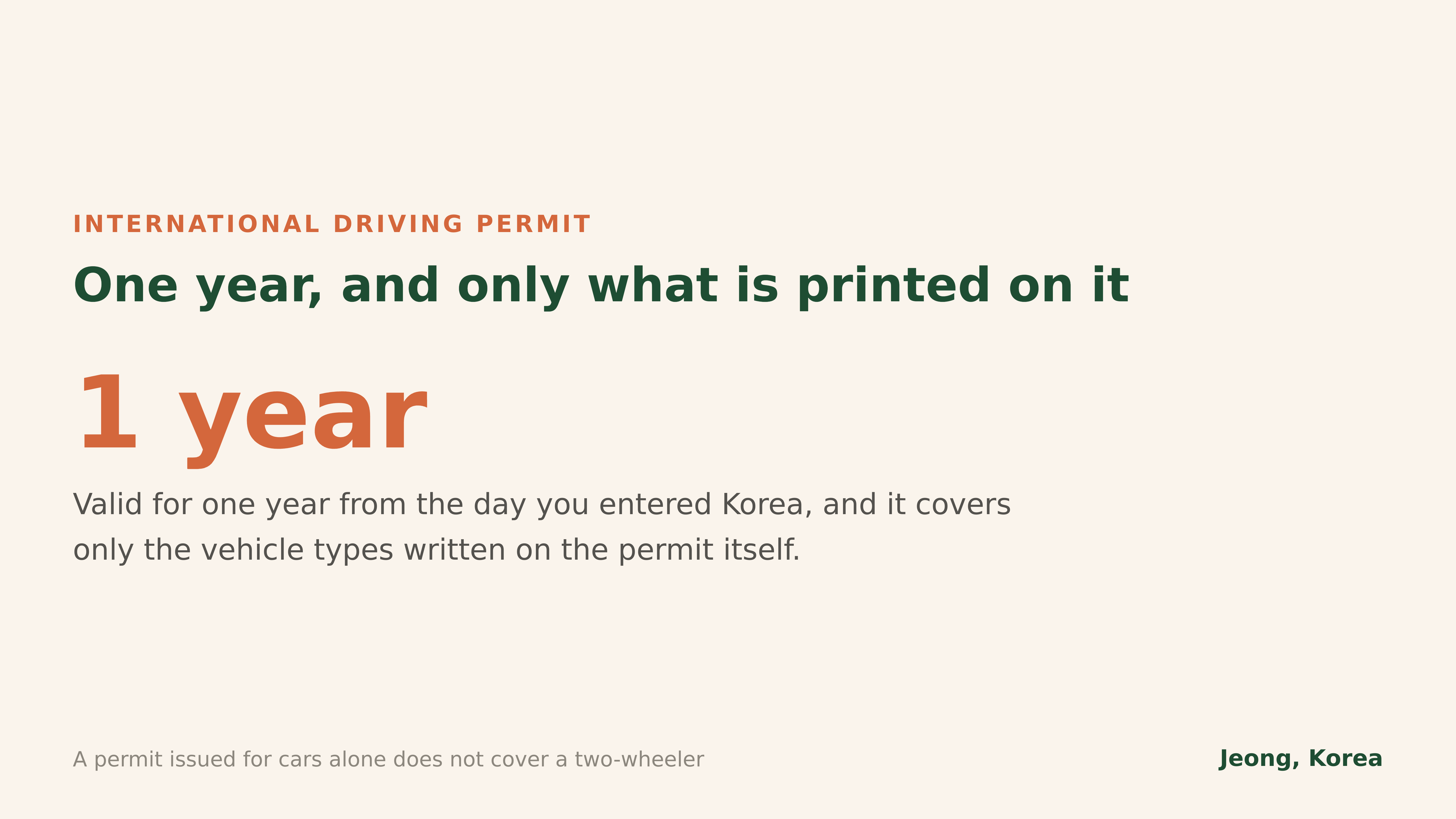 An international driving permit is valid for one year and only for the categories printed on it