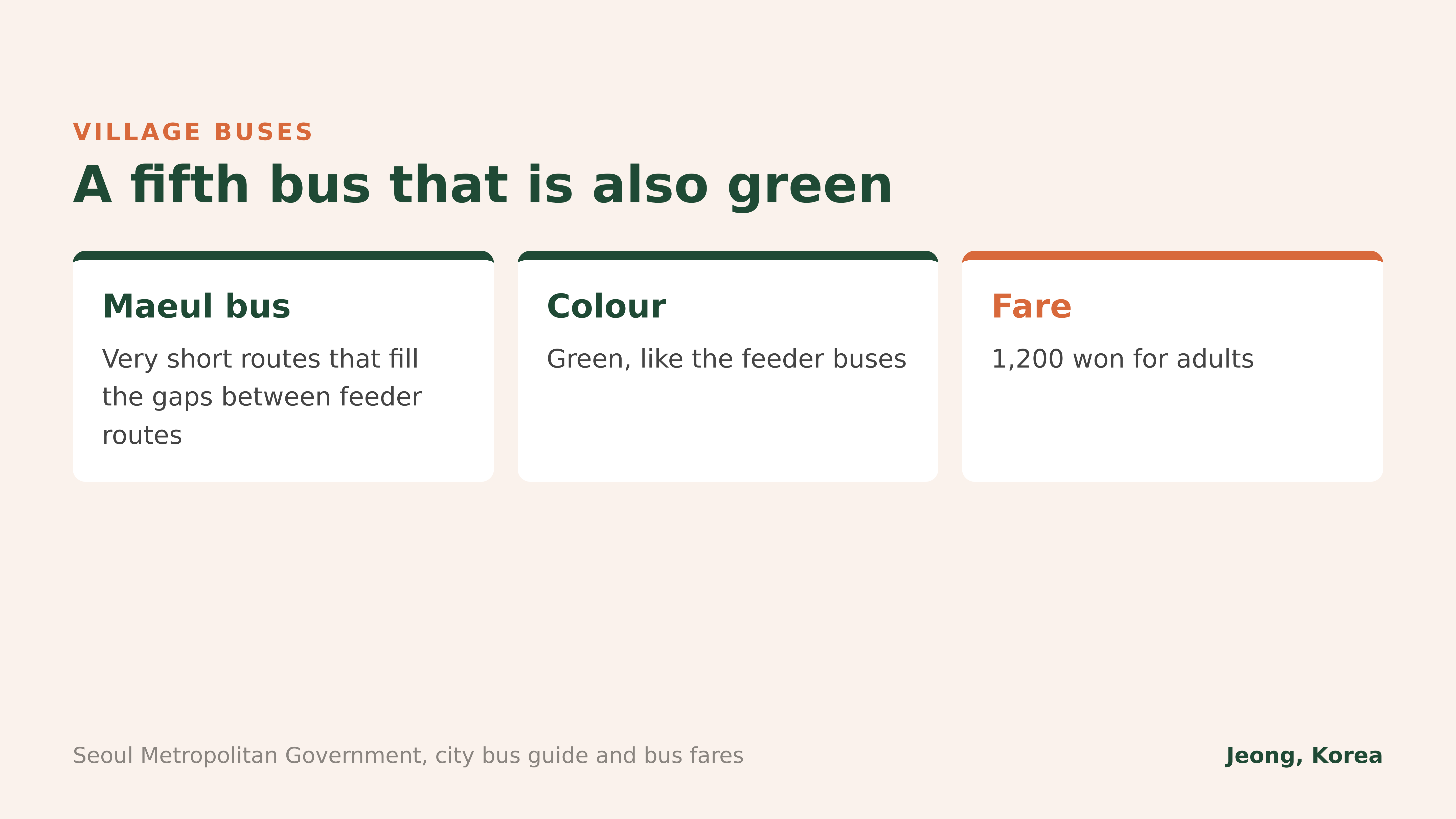 Village buses are green too, with their own fare