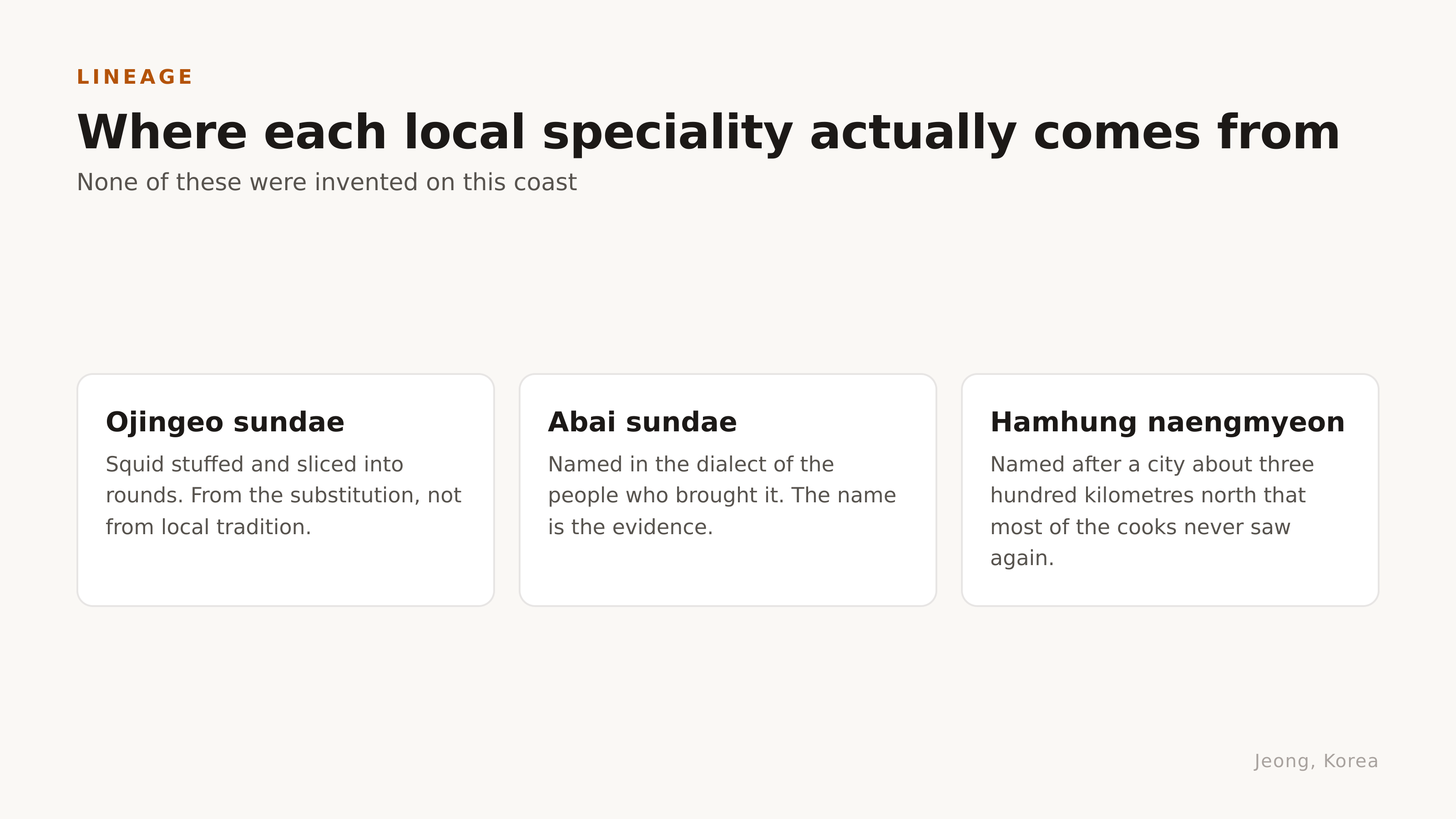 Where each local speciality actually comes from. Diagram: Jeong, Korea