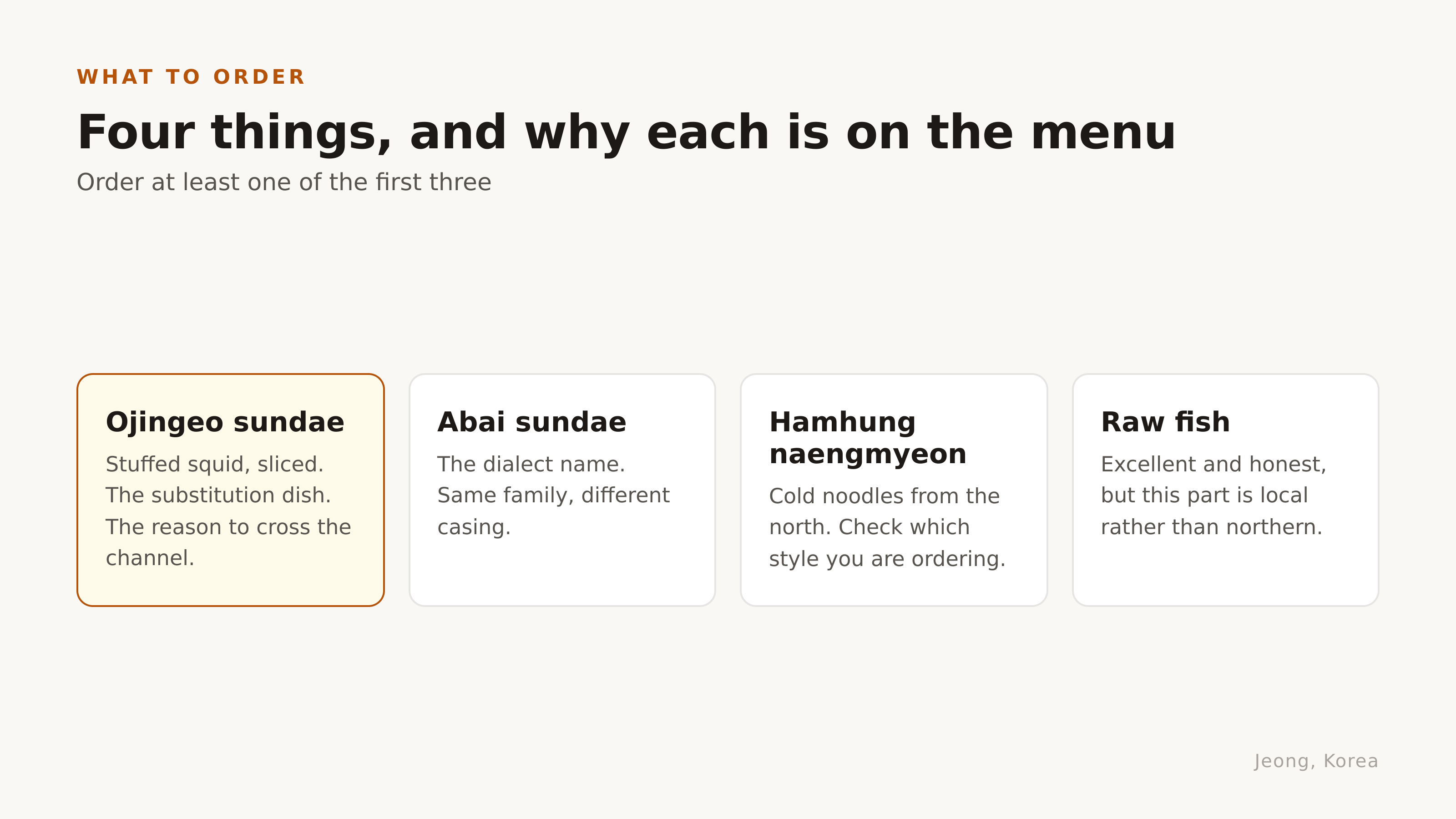 What to order, and why each is on the menu. Diagram: Jeong, Korea
