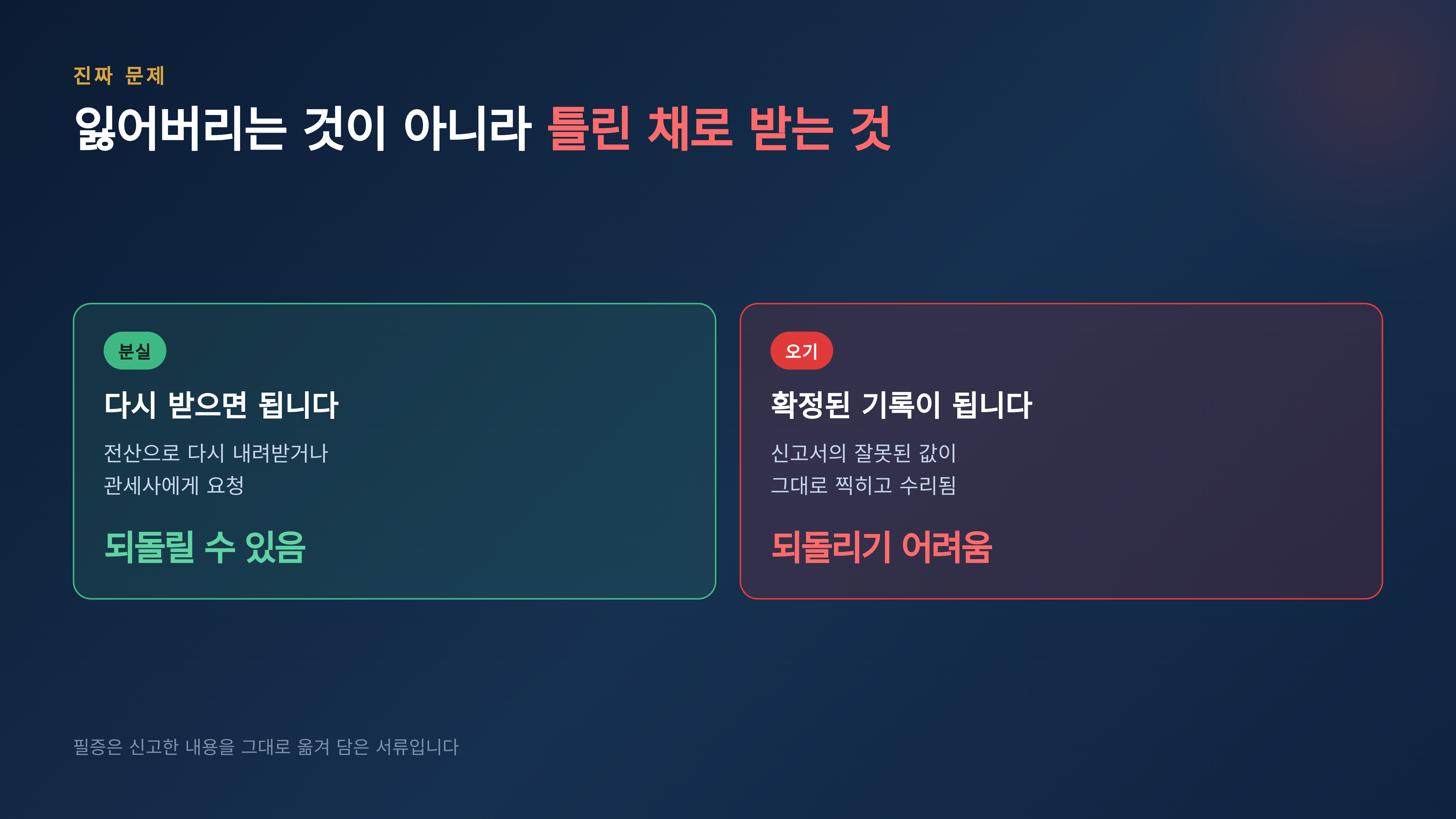 분실은 되돌릴 수 있지만 잘못 적힌 값은 확정된 기록이 된다
