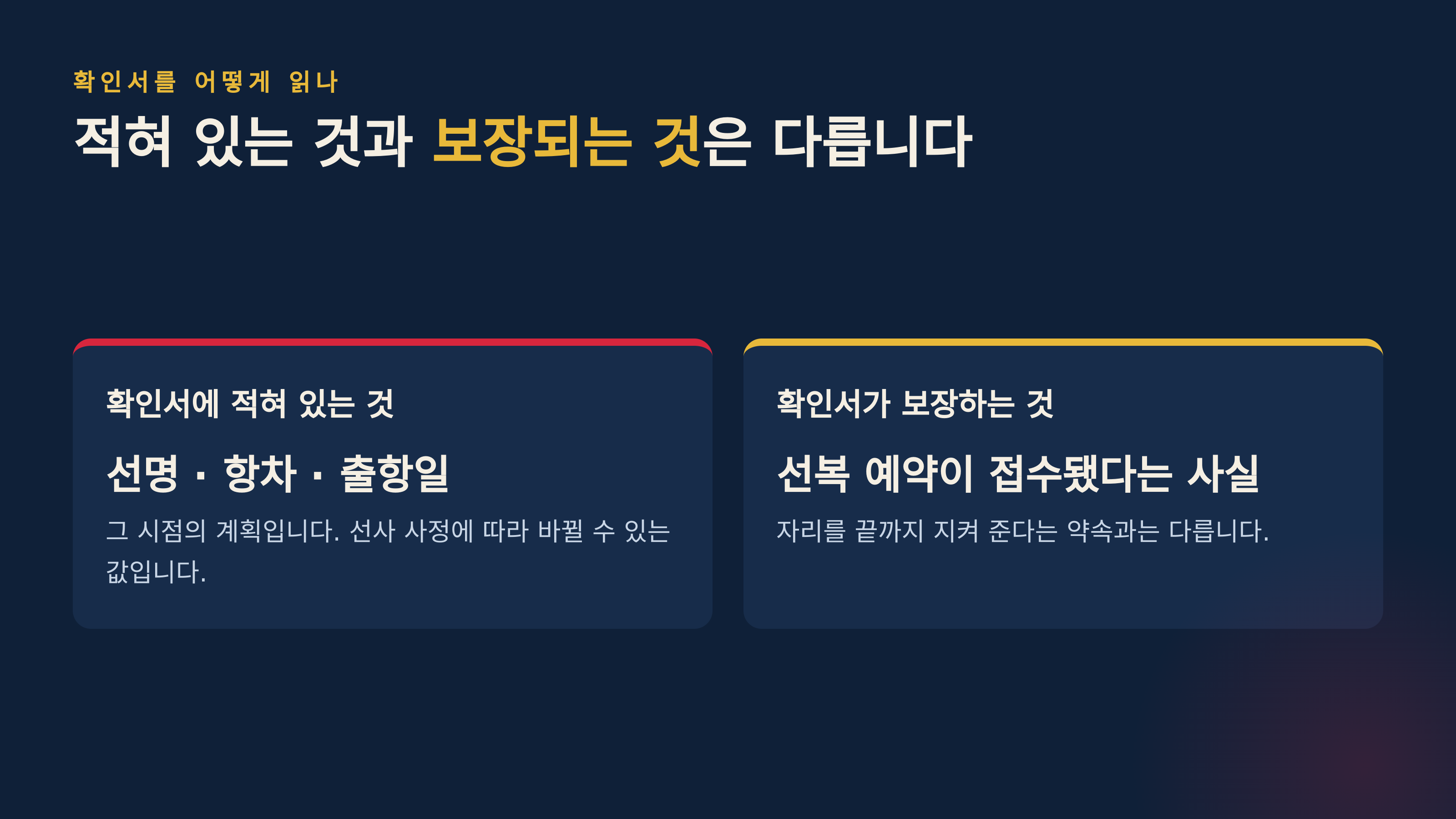 부킹 확인서에 적혀 있는 것과 확인서가 보장하는 것의 차이