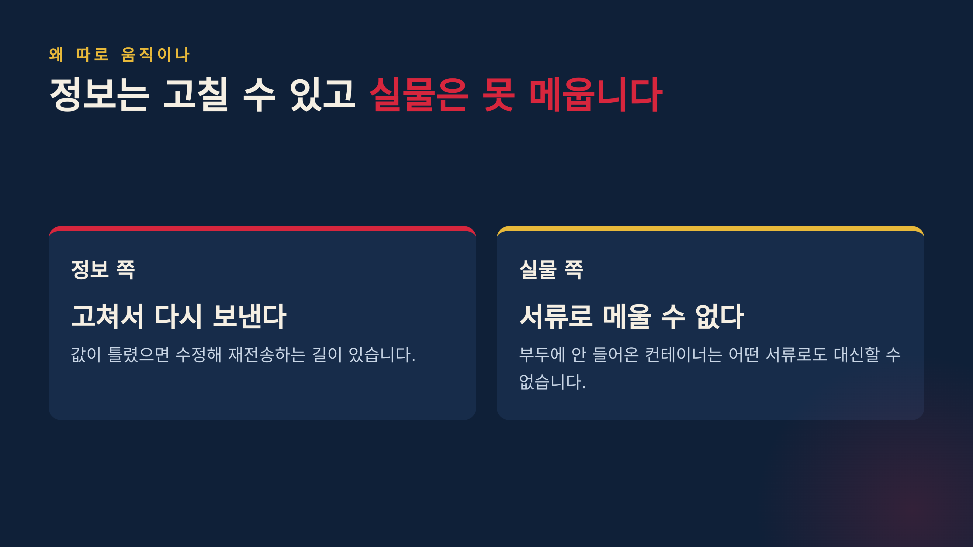 정보는 고칠 수 있고 실물은 서류로 메울 수 없습니다