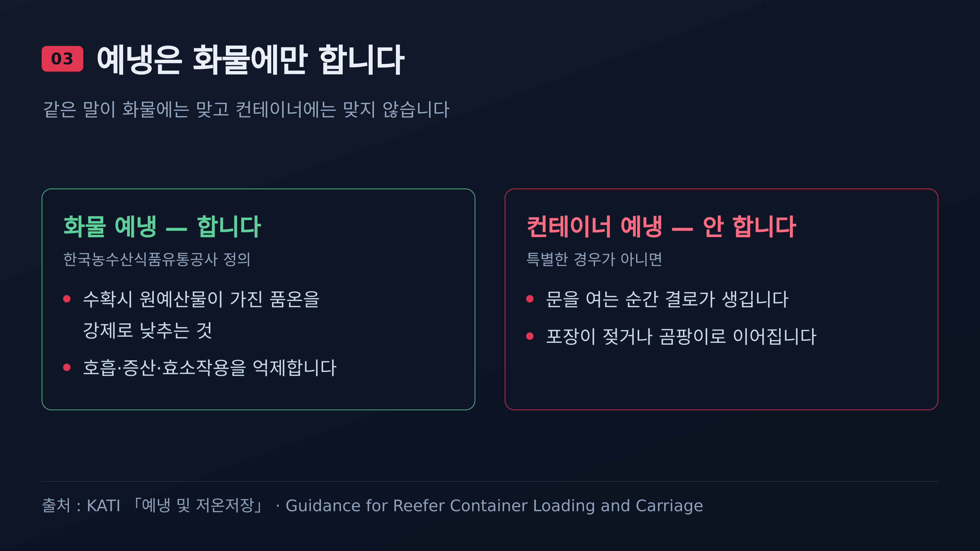 예냉은 화물에 하고 컨테이너에는 하지 않습니다